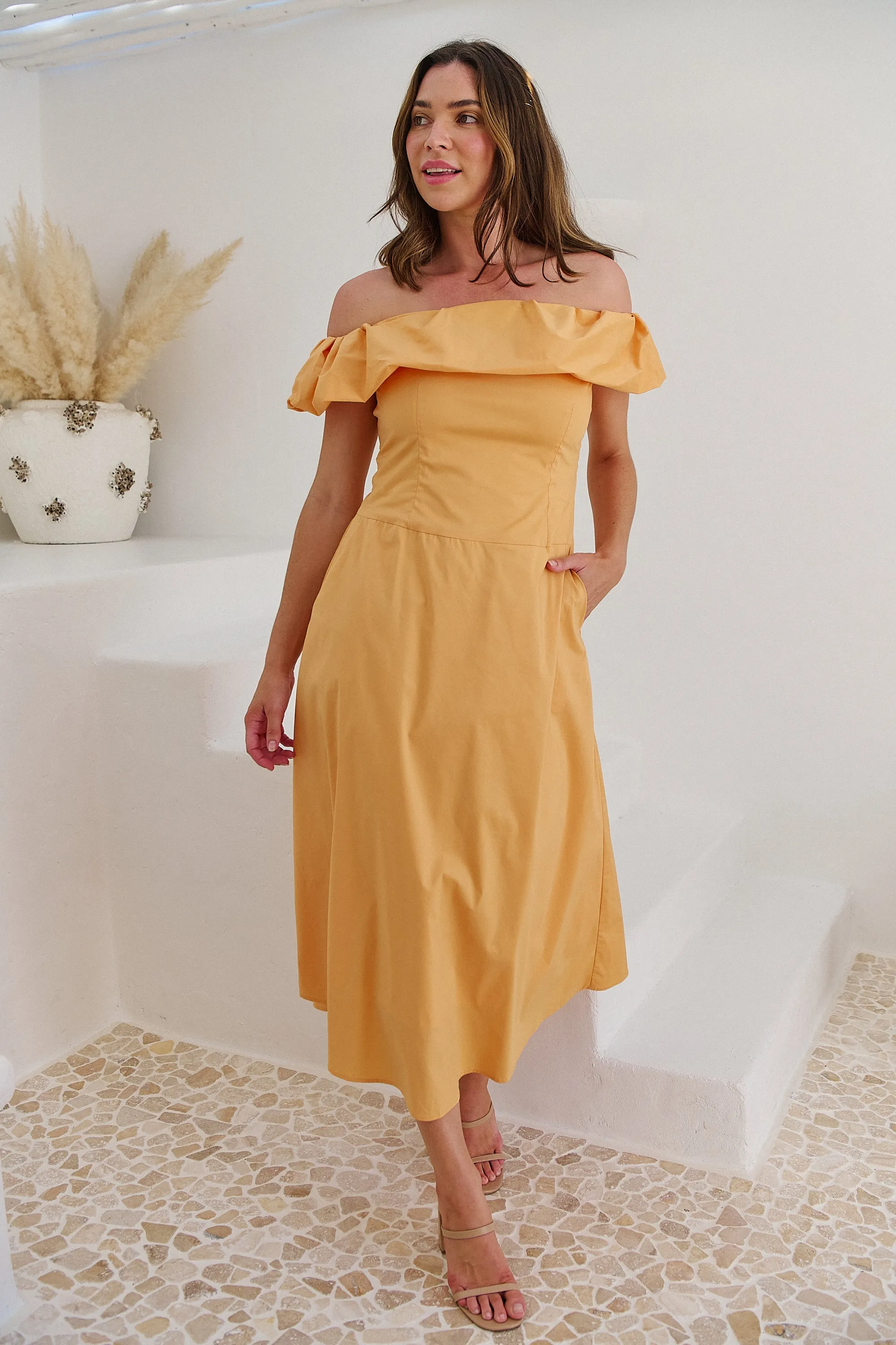 Kaede Peach Off Shoulder Maxi Dress