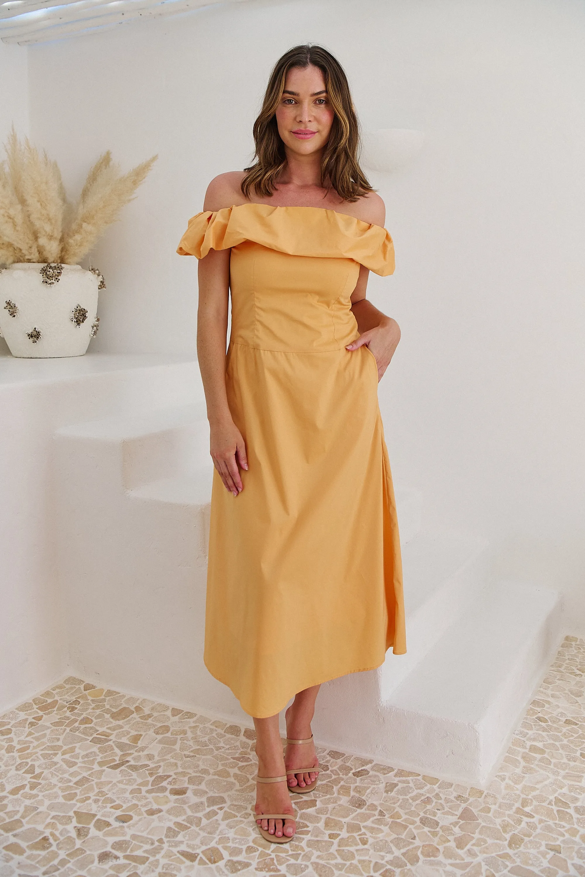 Kaede Peach Off Shoulder Maxi Dress