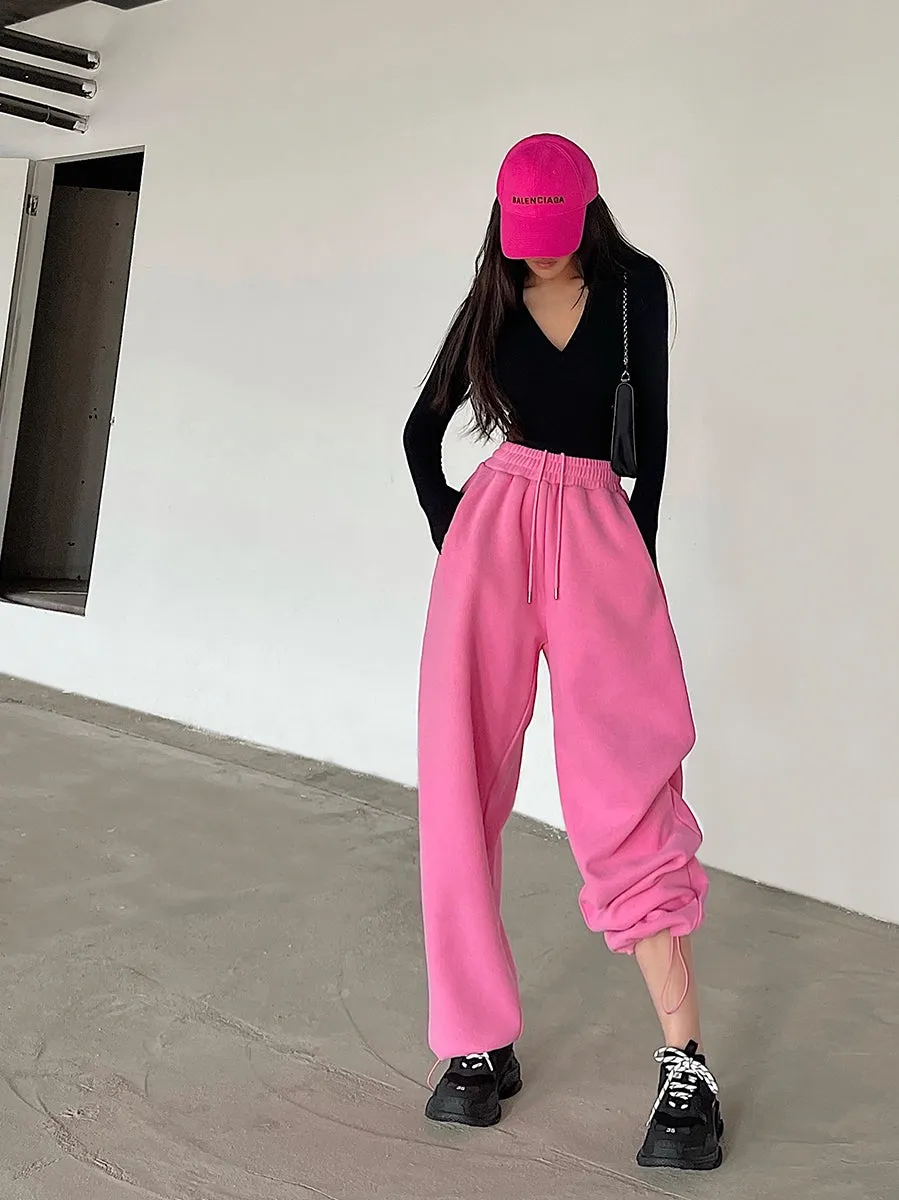 Kayle Solid Color High Waist Warm Sweatpants