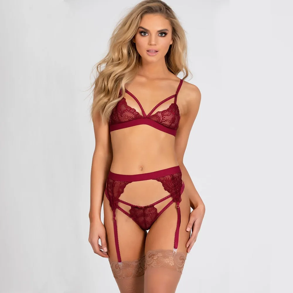 Lace Bra and Panty Set Sexy Underwear Crop Top Erotic Bodysuit