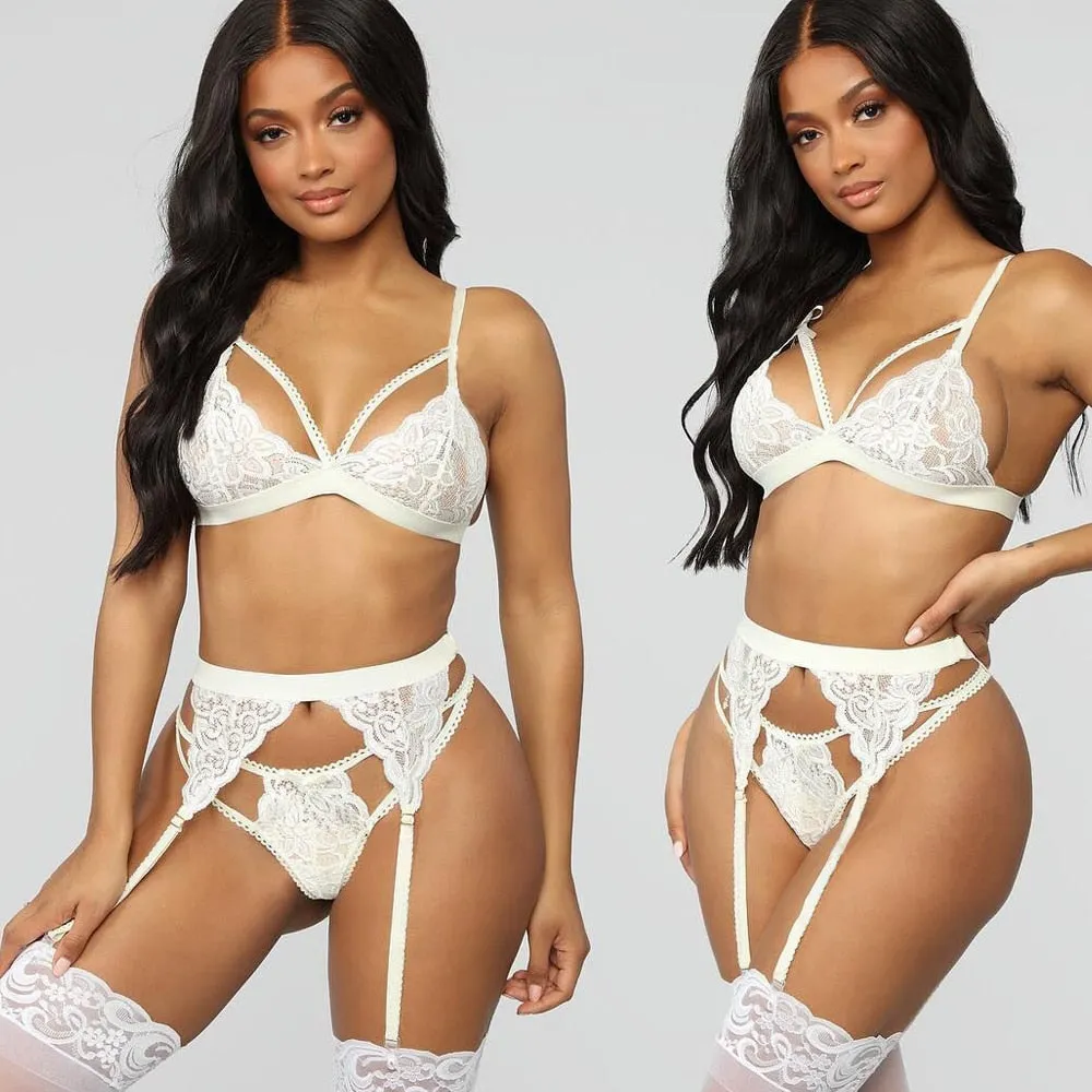 Lace Bra and Panty Set Sexy Underwear Crop Top Erotic Bodysuit