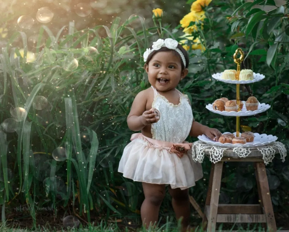 Lace Ruffle Romper with Floral Belt/Headband #1000470