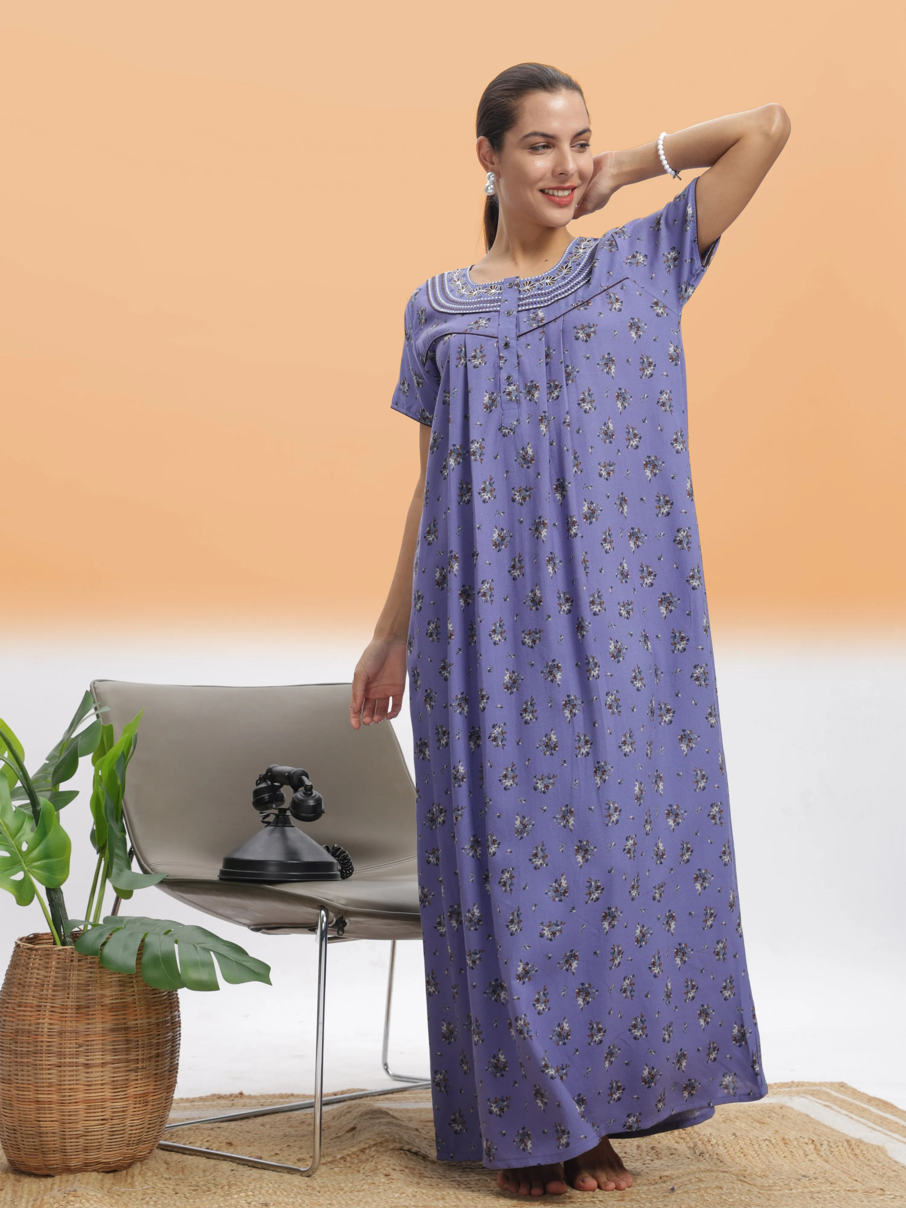 Lavender Blossom Alpine Maxi Nighty - Premium Nightwear for All Seasons