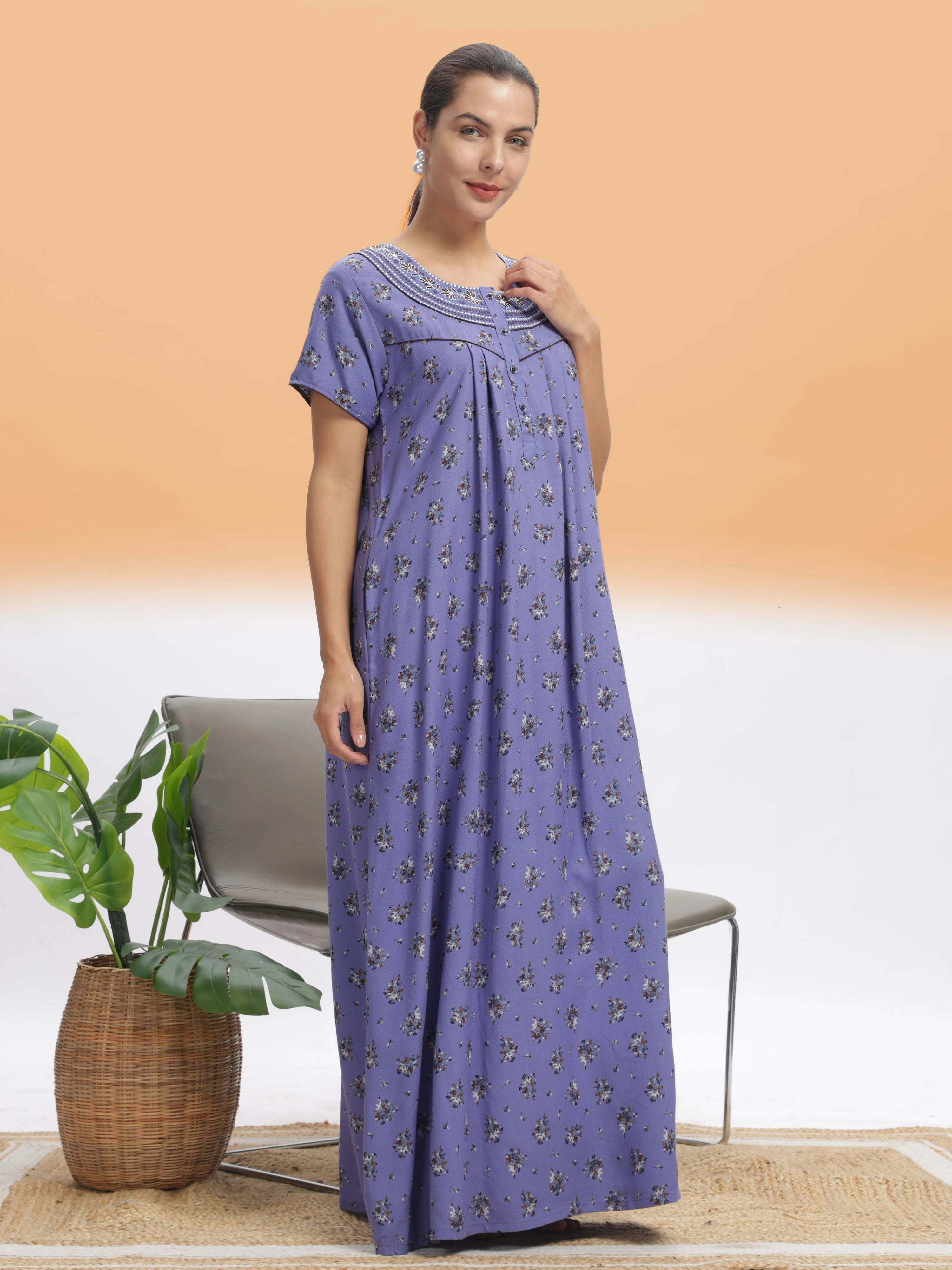 Lavender Blossom Alpine Maxi Nighty - Premium Nightwear for All Seasons