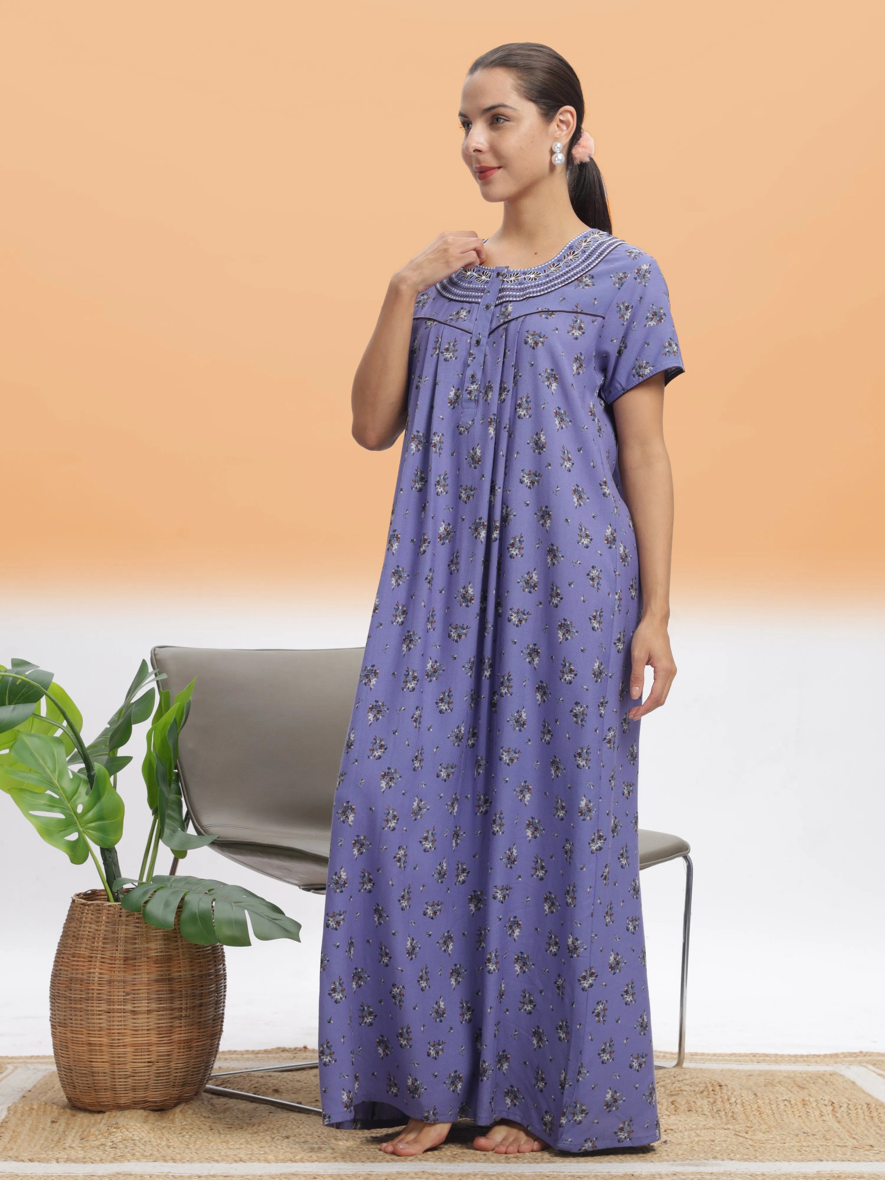 Lavender Blossom Alpine Maxi Nighty - Premium Nightwear for All Seasons