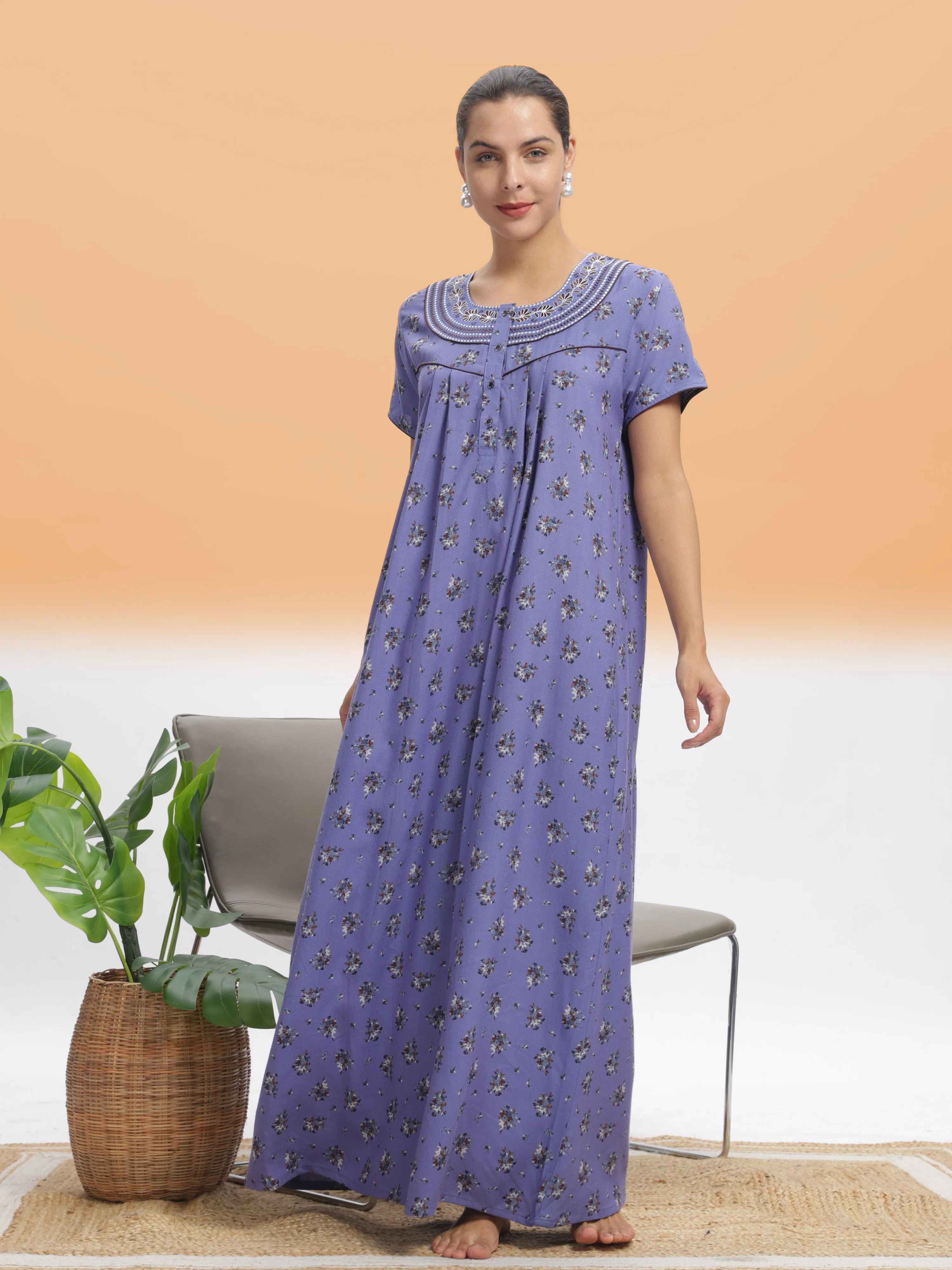 Lavender Blossom Alpine Maxi Nighty - Premium Nightwear for All Seasons