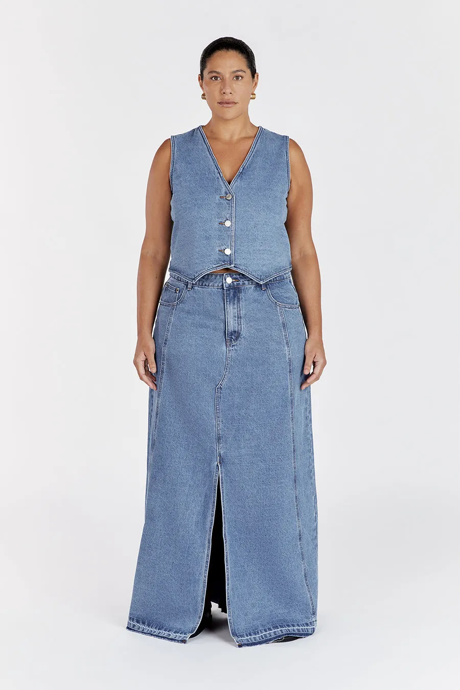 LENNON VINTAGE BLUE DENIM MAXI SKIRT