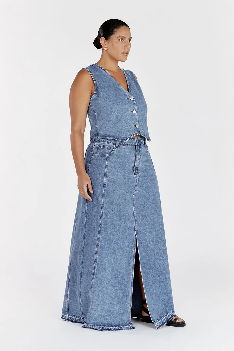 LENNON VINTAGE BLUE DENIM MAXI SKIRT