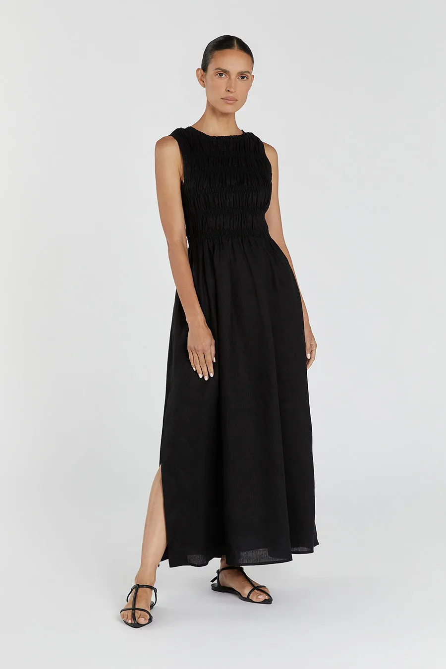 LESSI BLACK LINEN MAXI DRESS