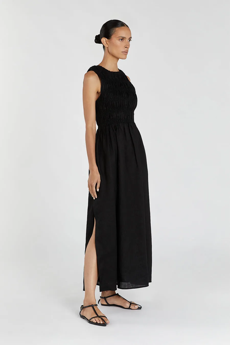 LESSI BLACK LINEN MAXI DRESS