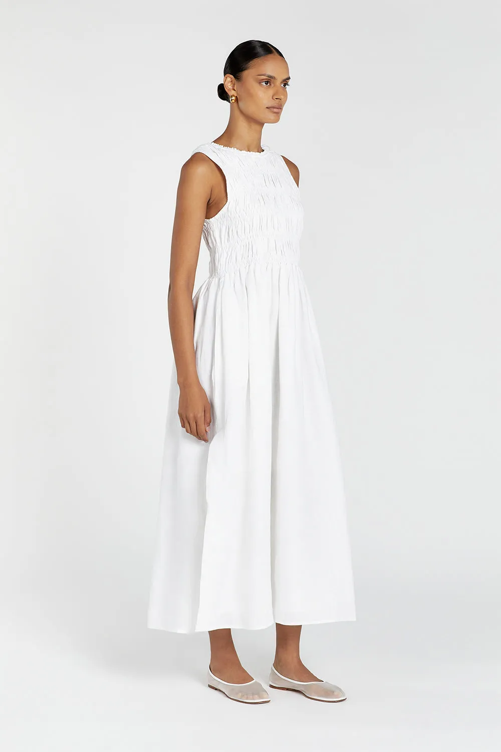 LESSI WHITE LINEN MAXI DRESS