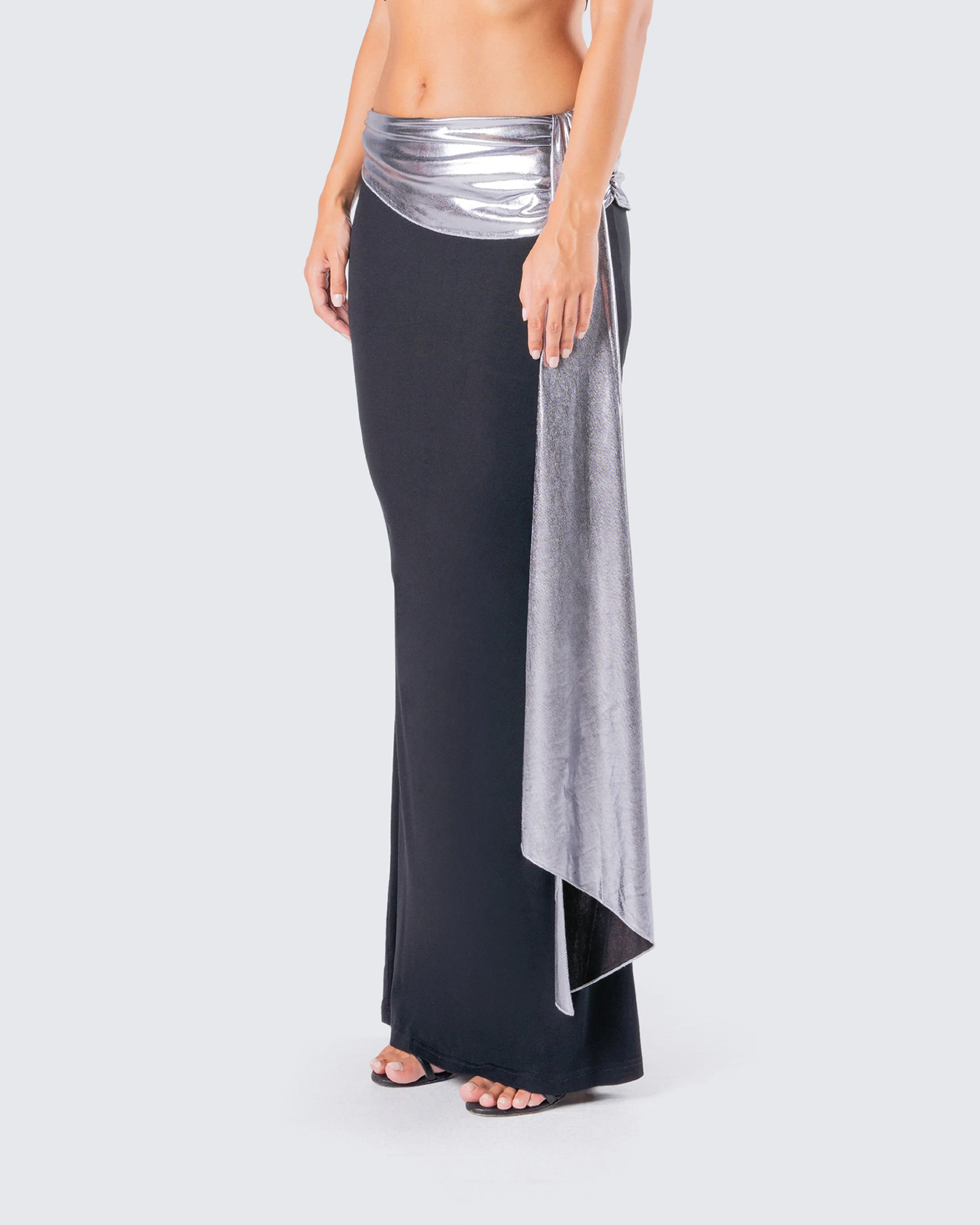 Leylany Black Draped Maxi Skirt