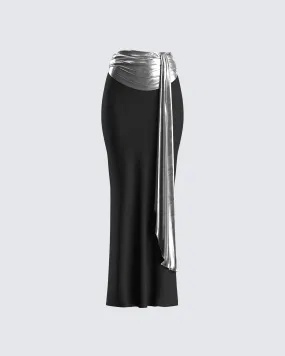 Leylany Black Draped Maxi Skirt