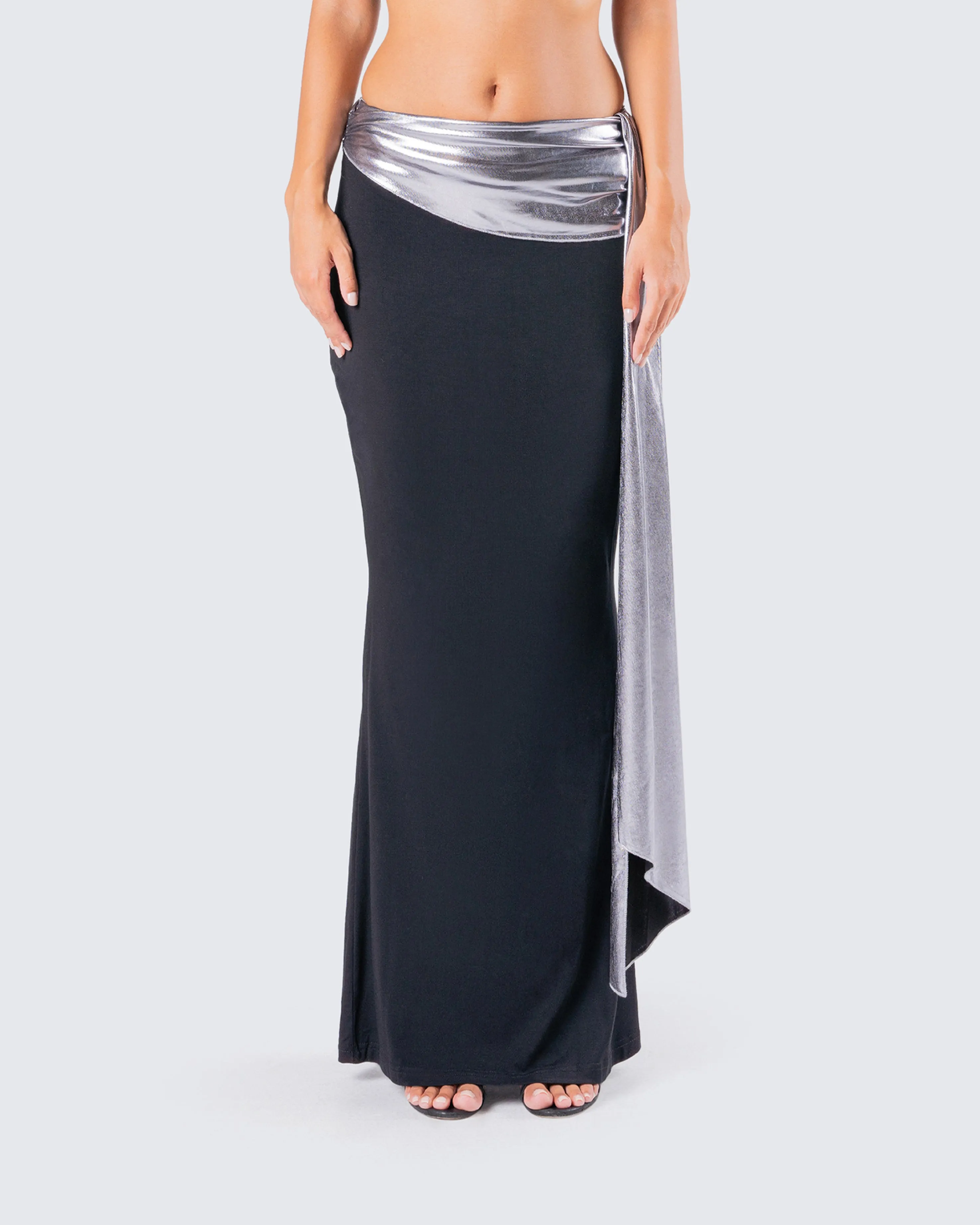 Leylany Black Draped Maxi Skirt