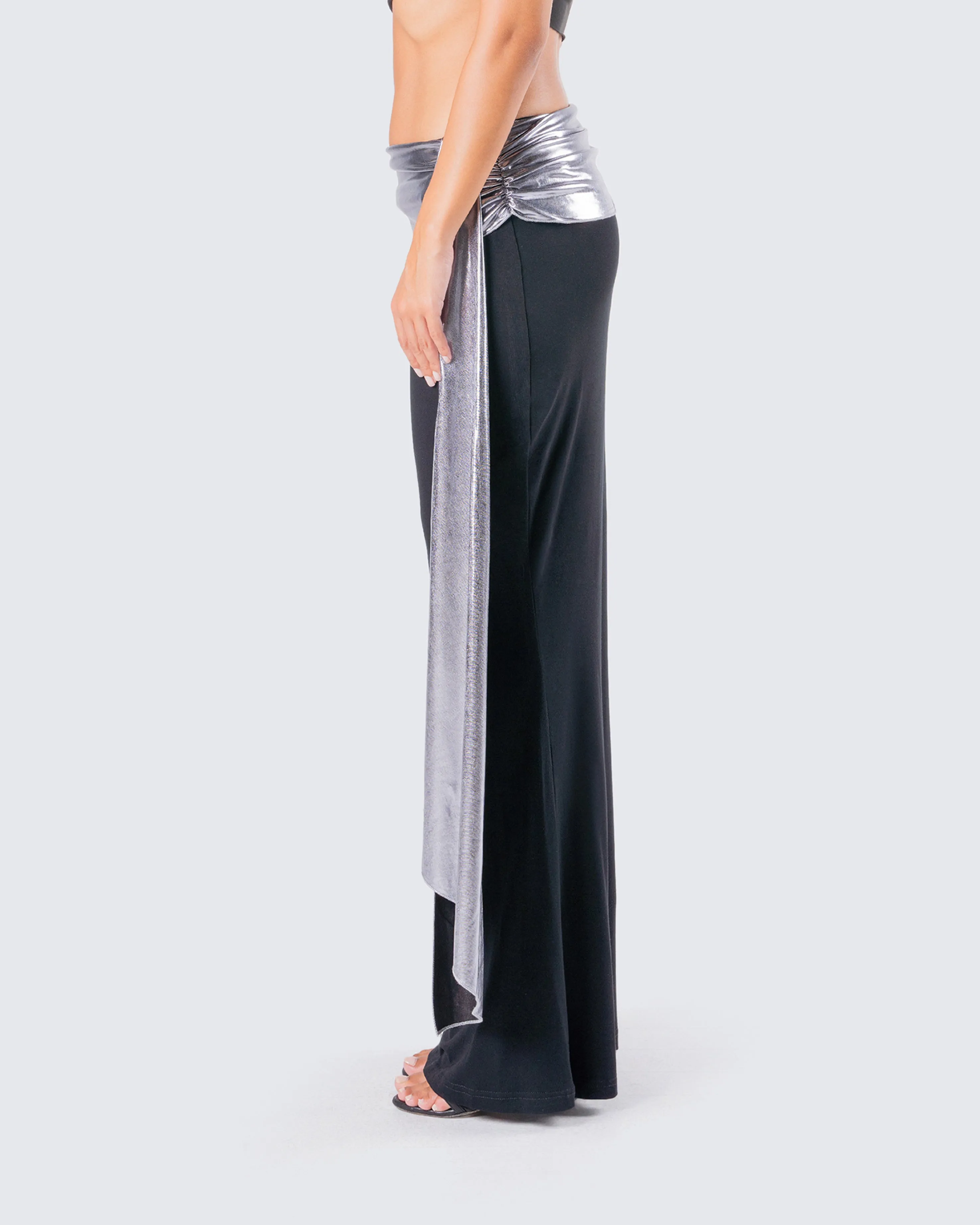 Leylany Black Draped Maxi Skirt