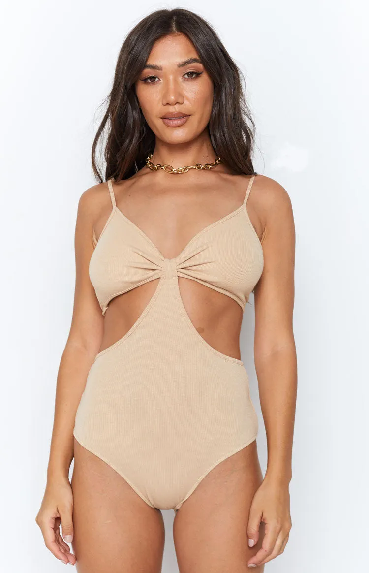 Lille Side Cut Out Knit Bodysuit Beige