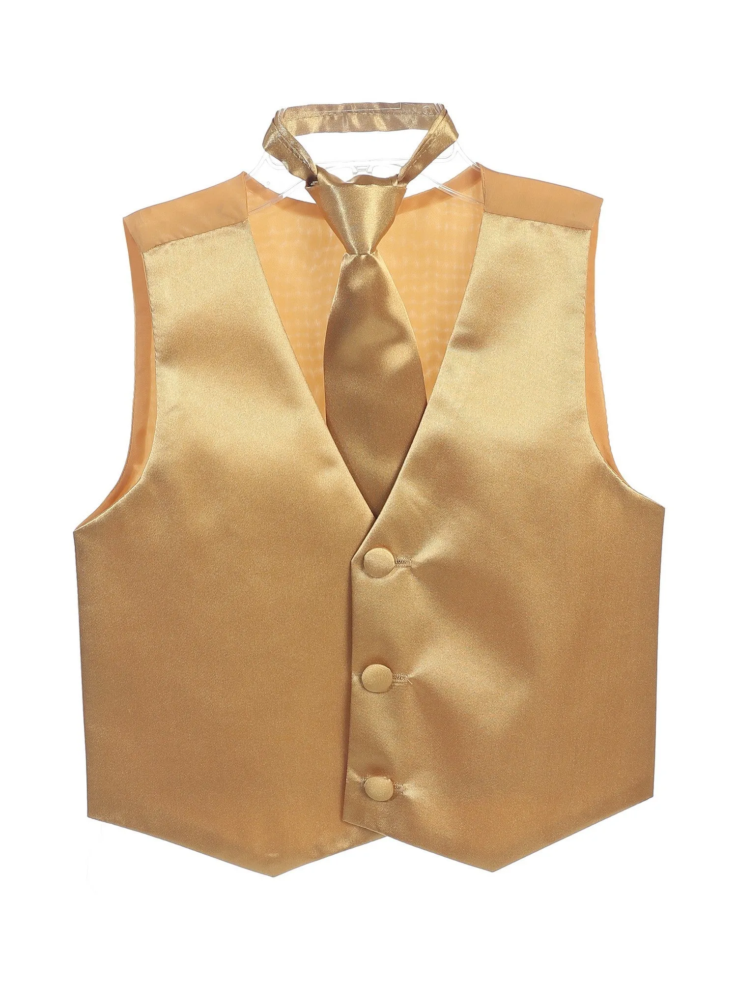 Little Boys Gold Three Button Satin Vest Tie 2 Pc Set 2-6