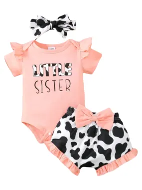 Little Sister Romper with Cow Shorts and Headband #1000812