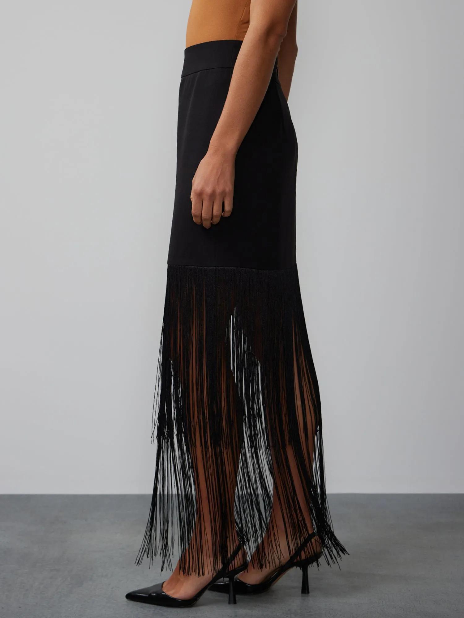 Long Tiered Fringe Skirt