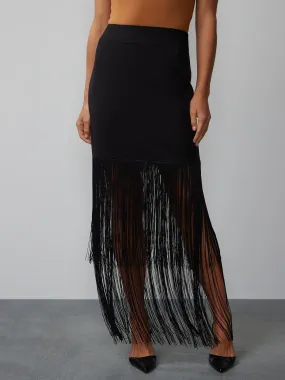 Long Tiered Fringe Skirt