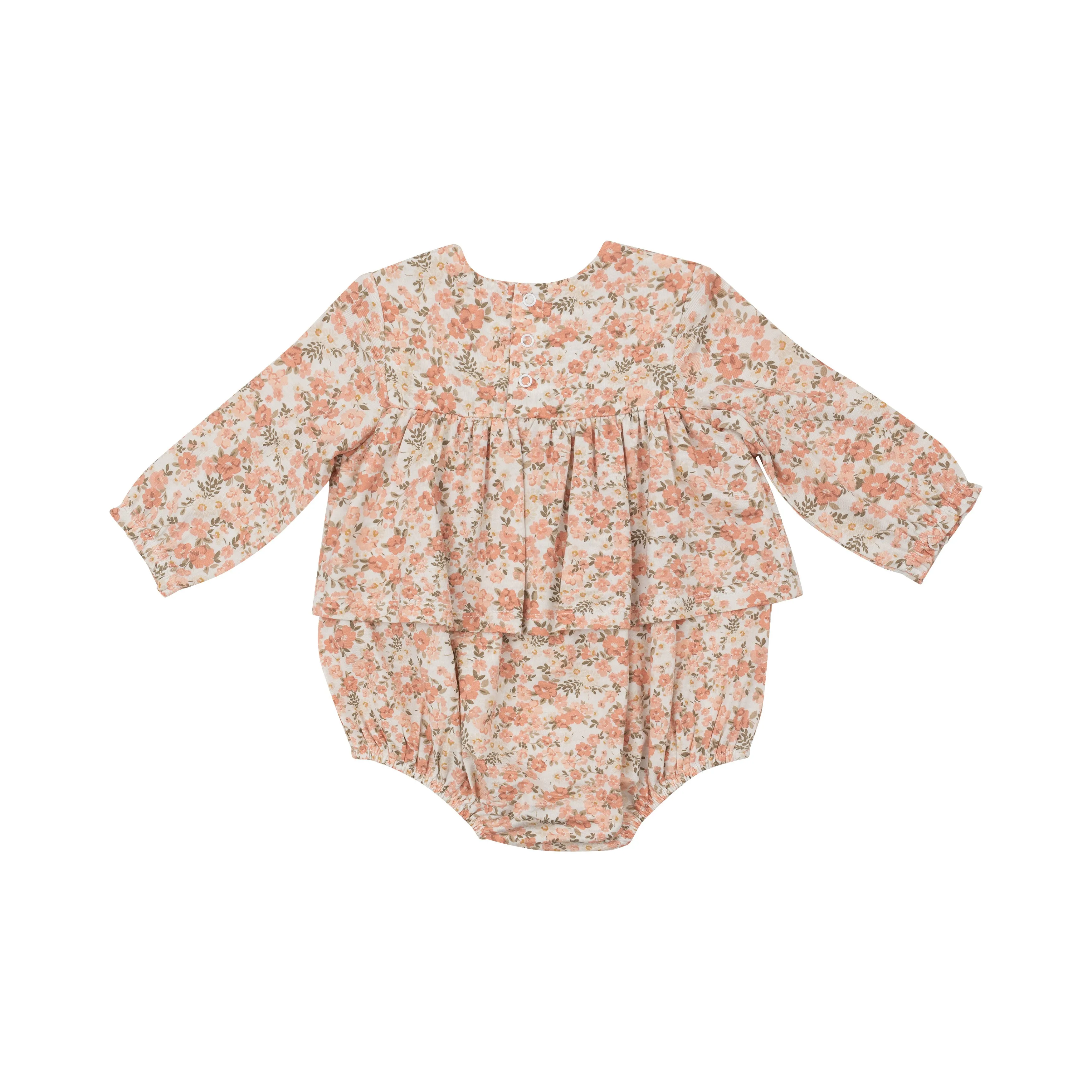 L/S Smocked Ruffle Bubble W/ Skirt - Sweet Rose Calico