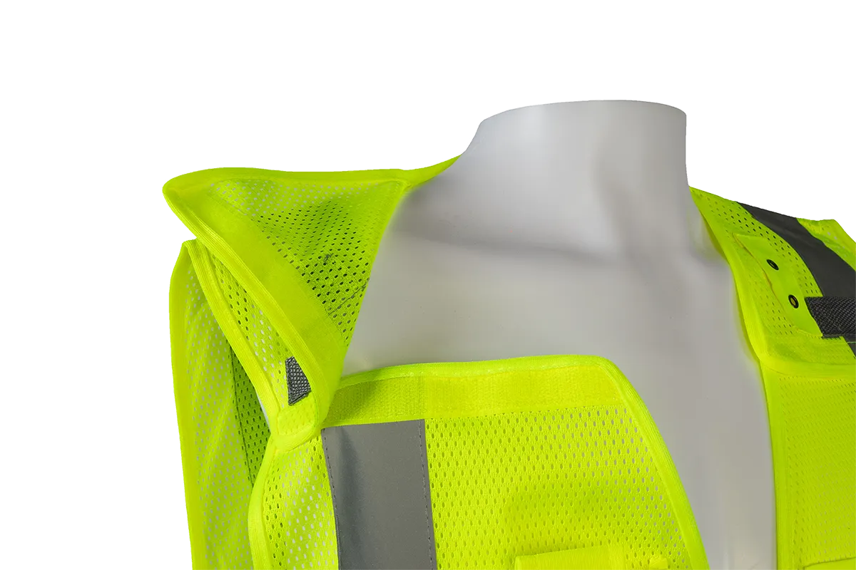 LVM2-LPSV ANSI Class 2 All Lime Mesh Expandable 5-Point Breakaway Public Safety Vest