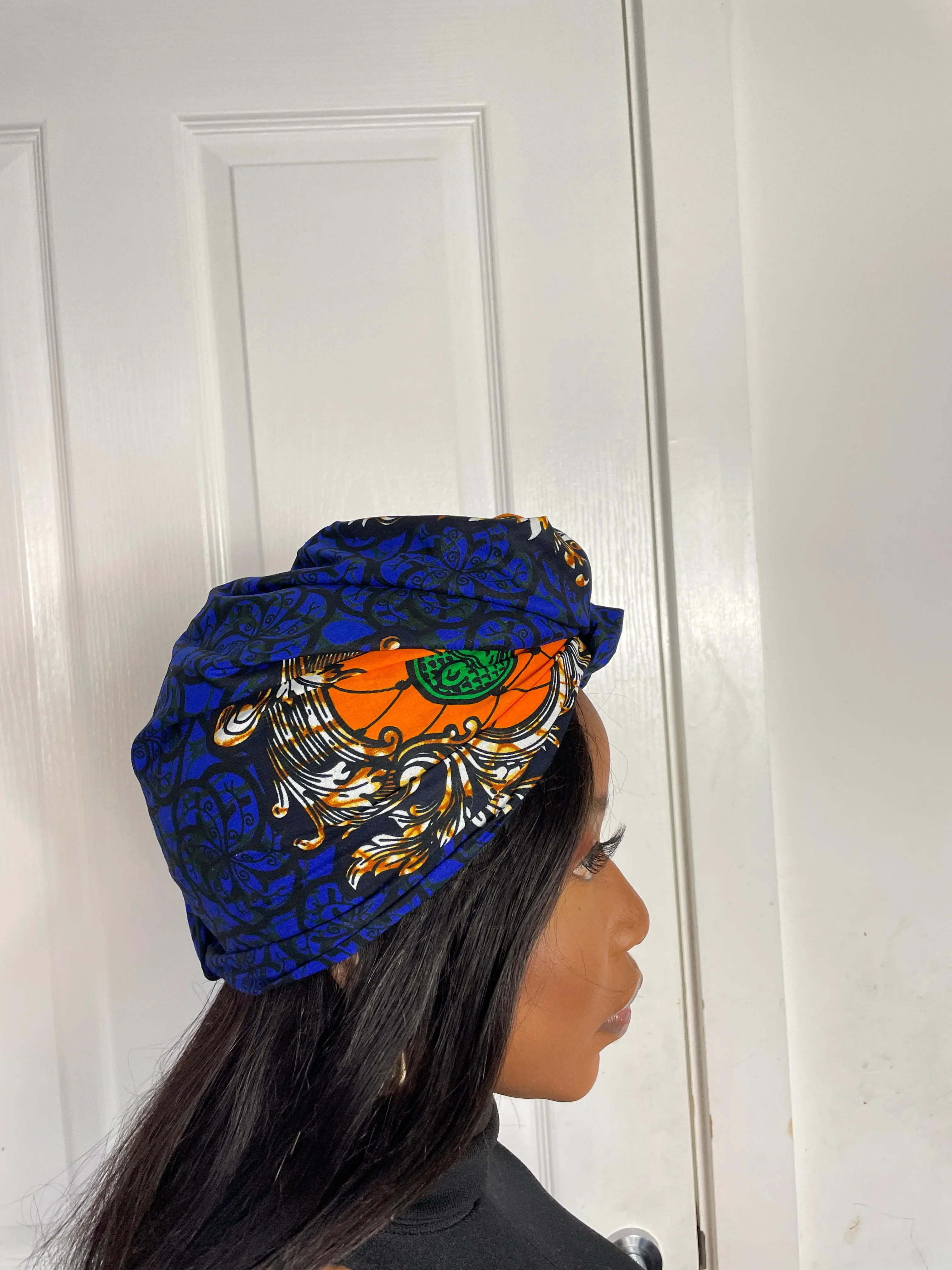 Machie Blue and Orange Ankara Headwrap/Scarf