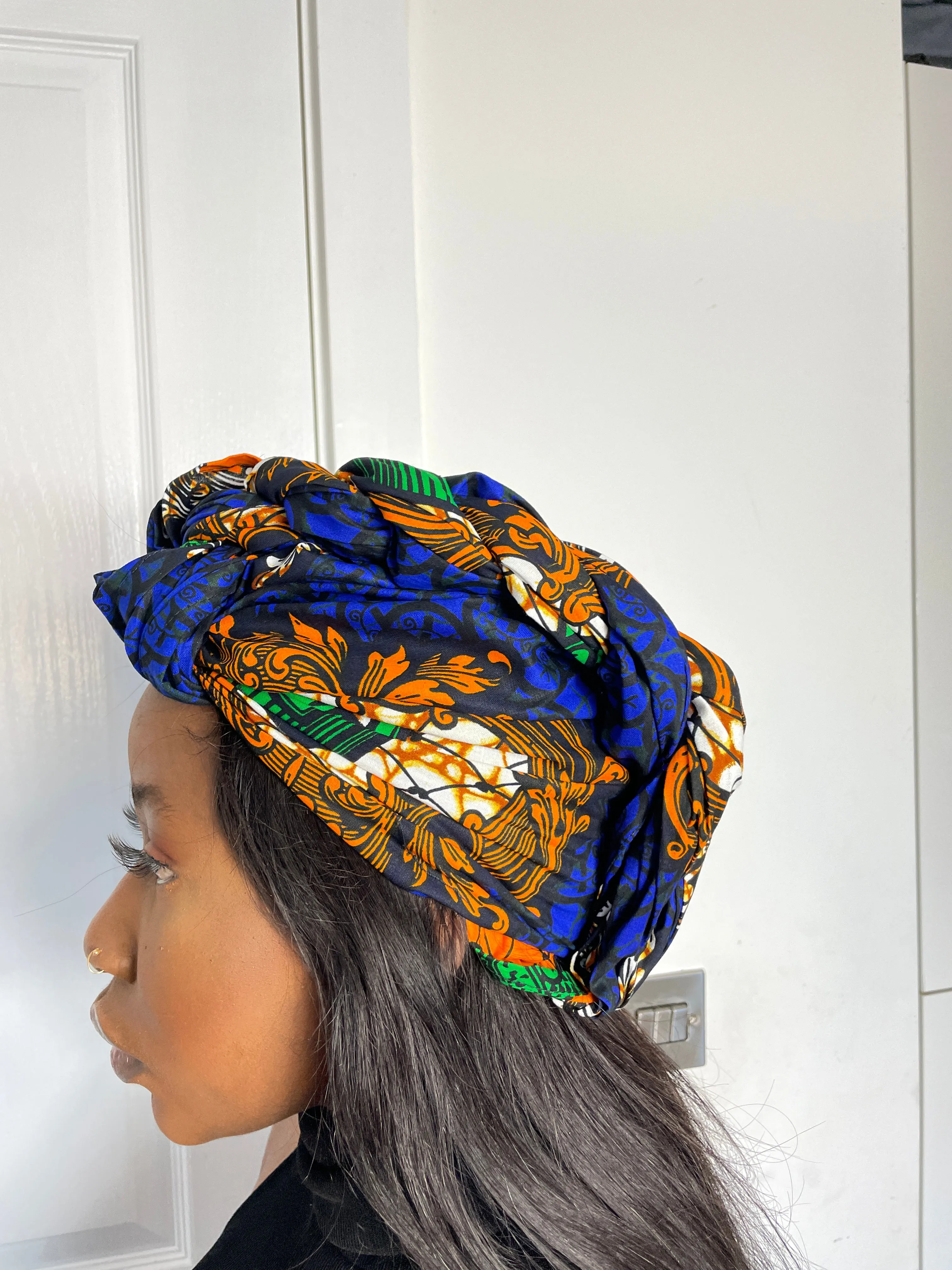 Machie Blue and Orange Ankara Headwrap/Scarf