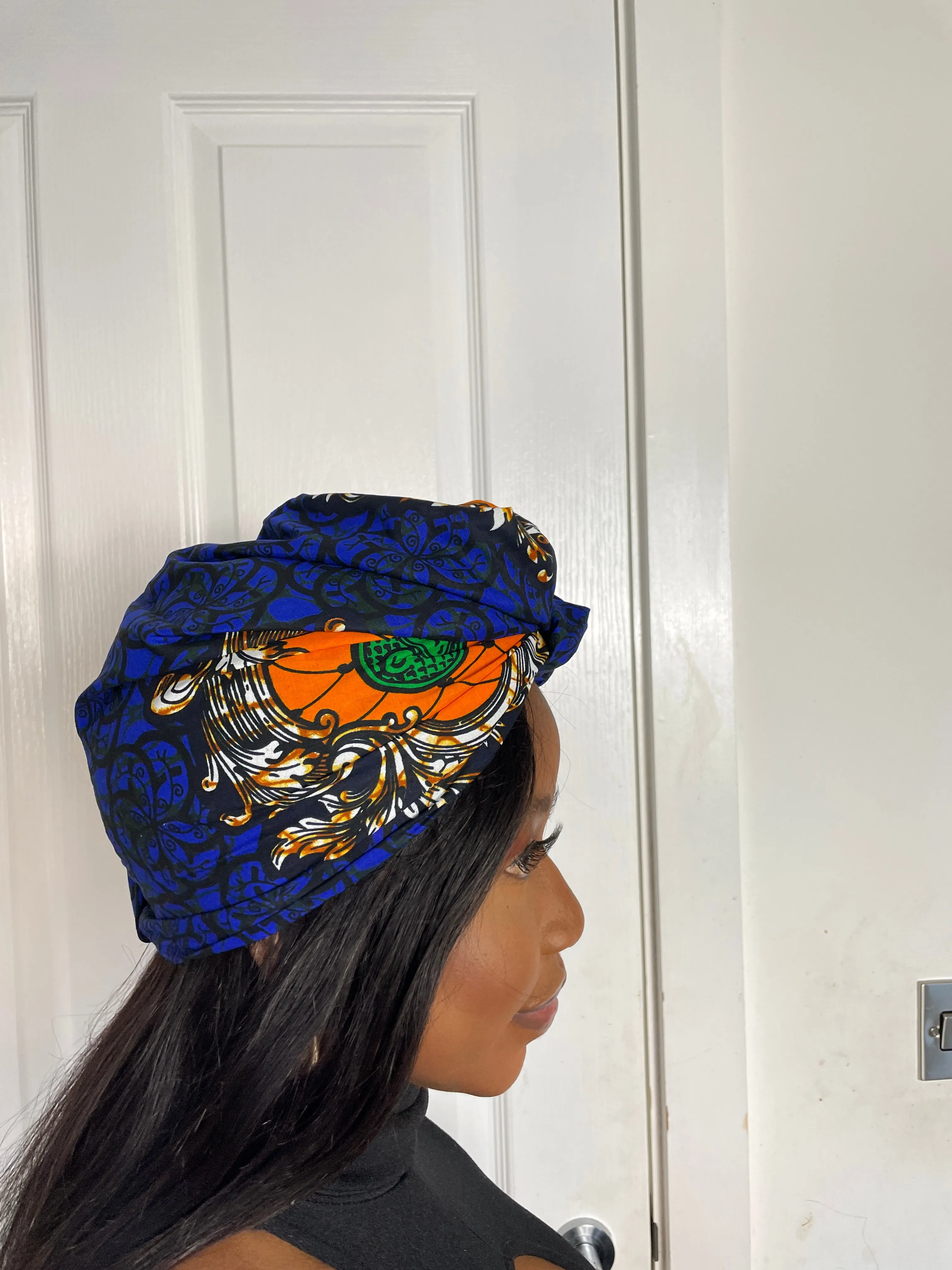 Machie Blue and Orange Ankara Headwrap/Scarf