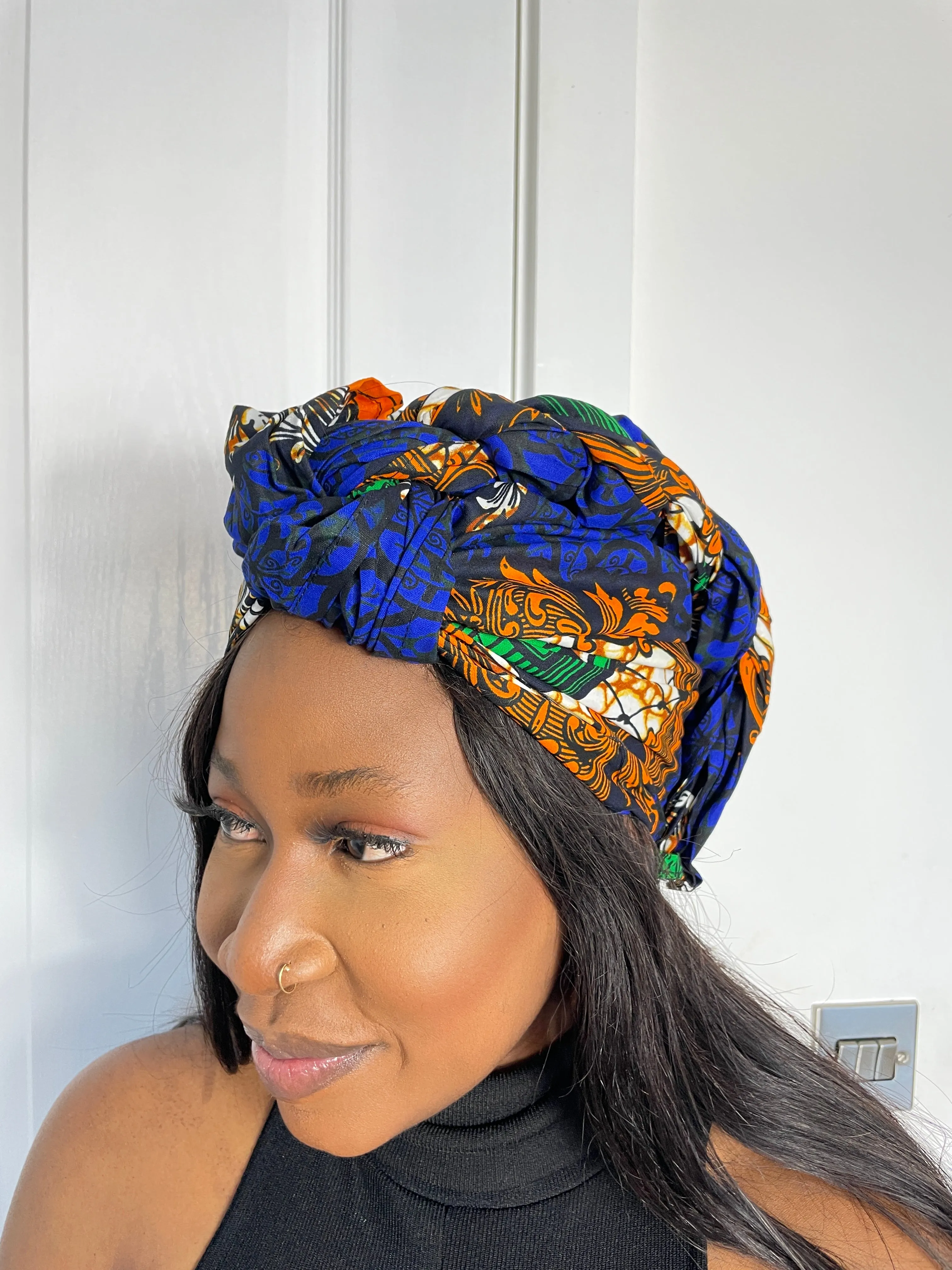 Machie Blue and Orange Ankara Headwrap/Scarf