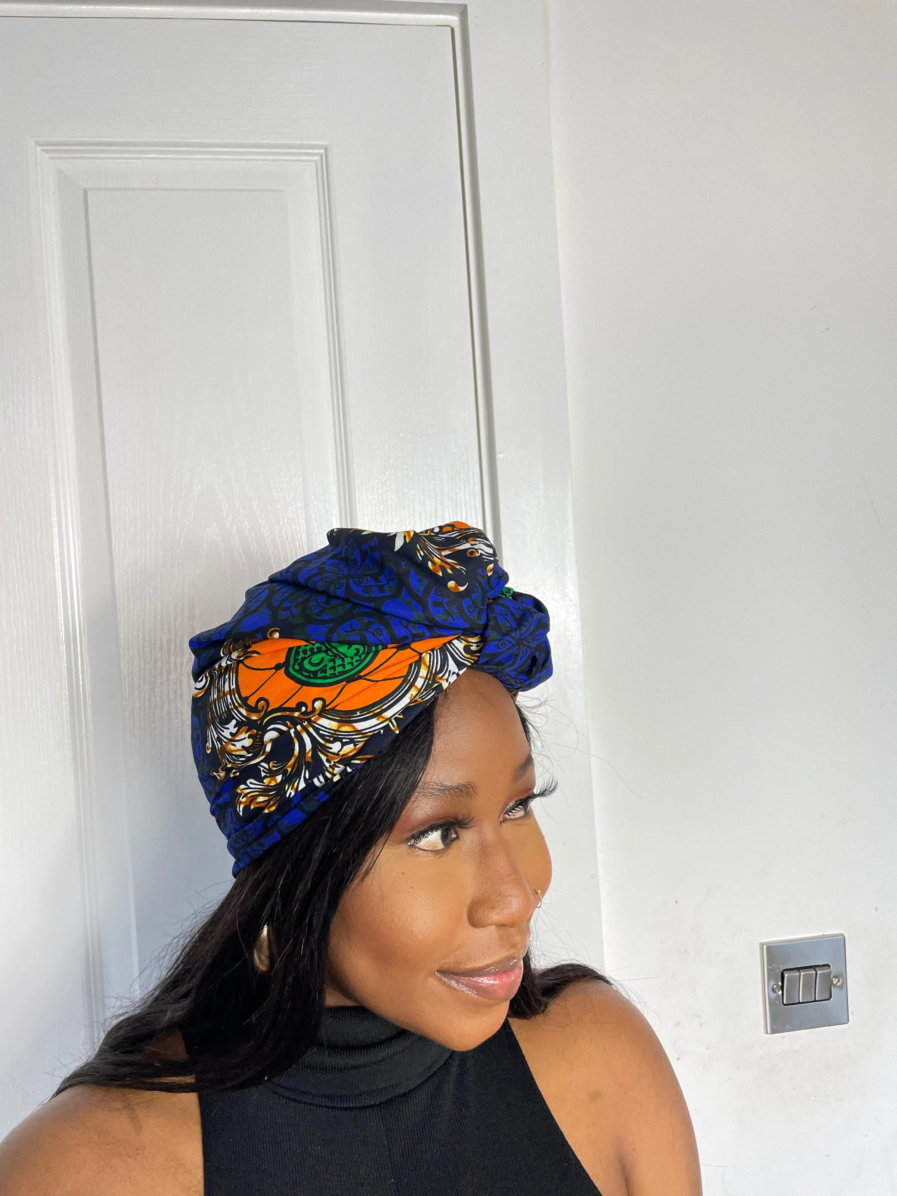 Machie Blue and Orange Ankara Headwrap/Scarf