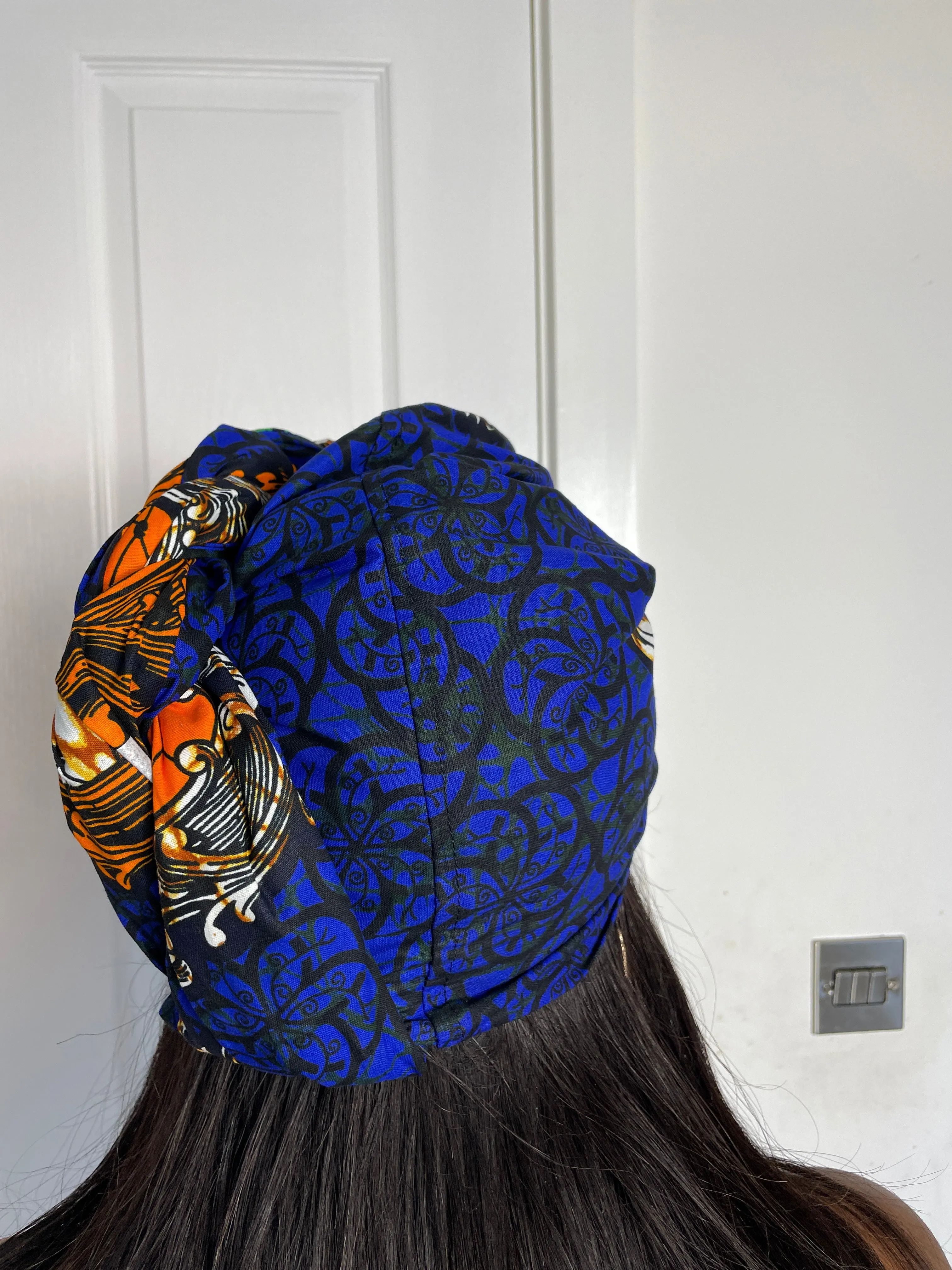 Machie Blue and Orange Ankara Headwrap/Scarf