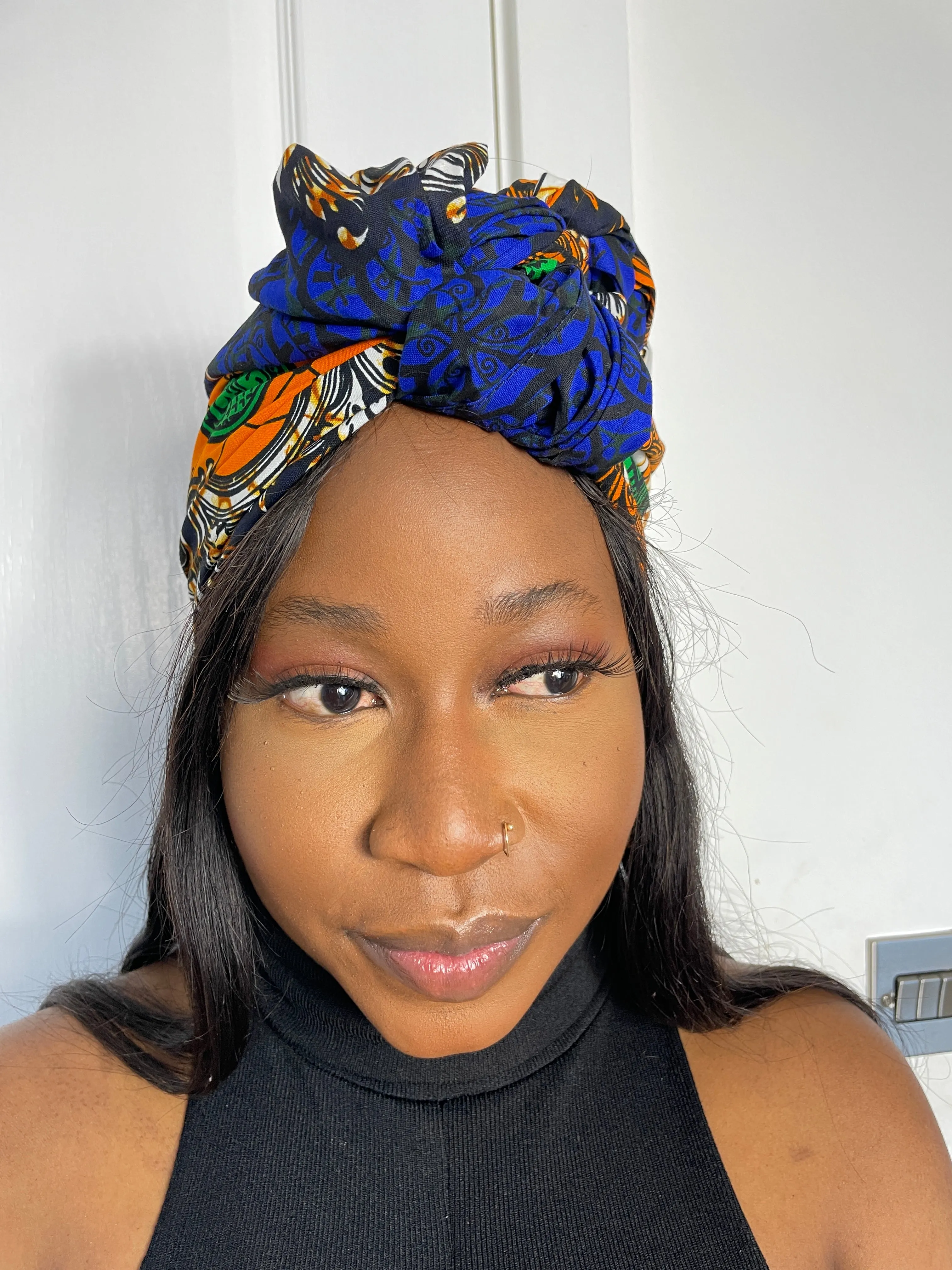 Machie Blue and Orange Ankara Headwrap/Scarf