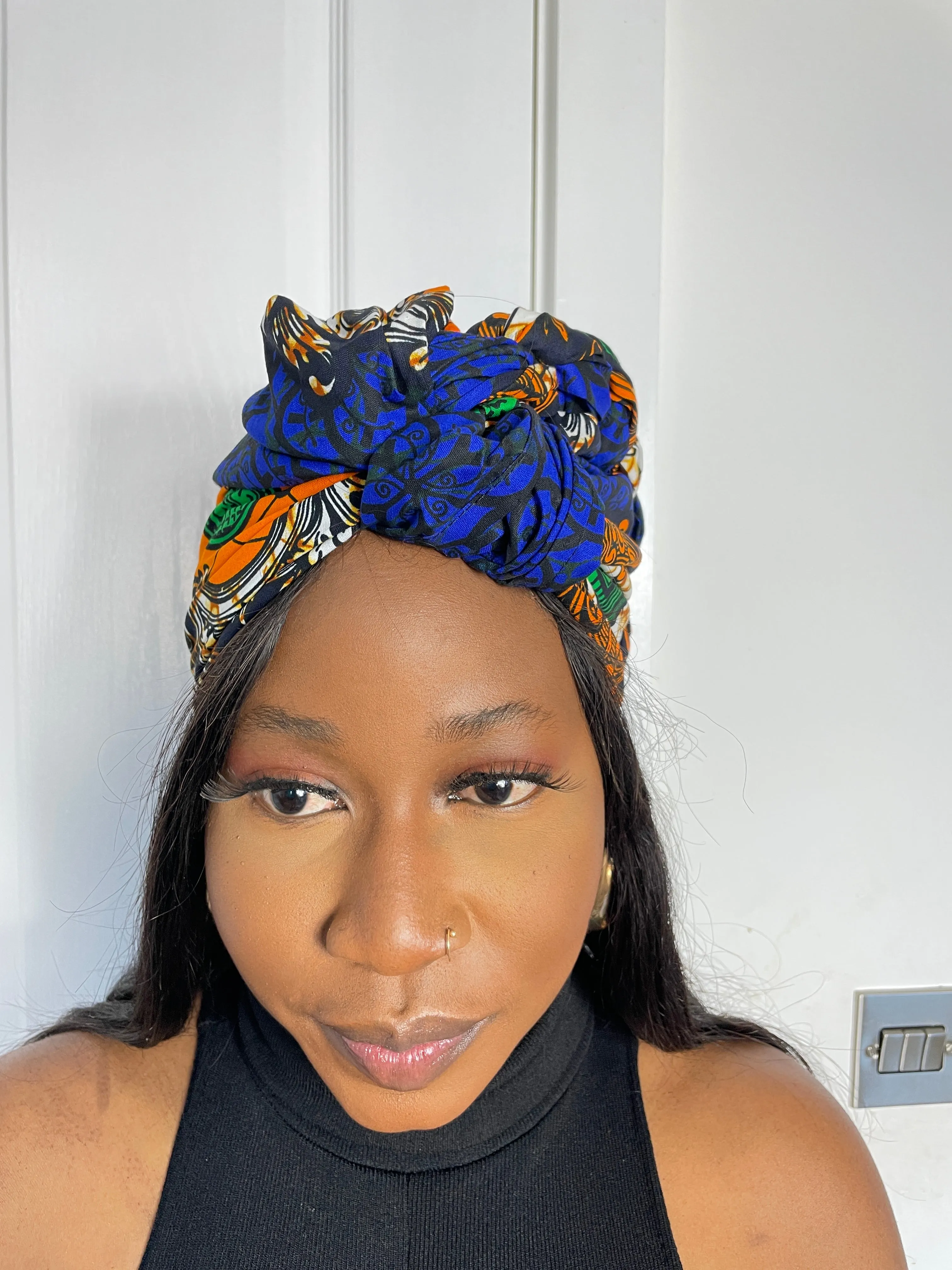 Machie Blue and Orange Ankara Headwrap/Scarf