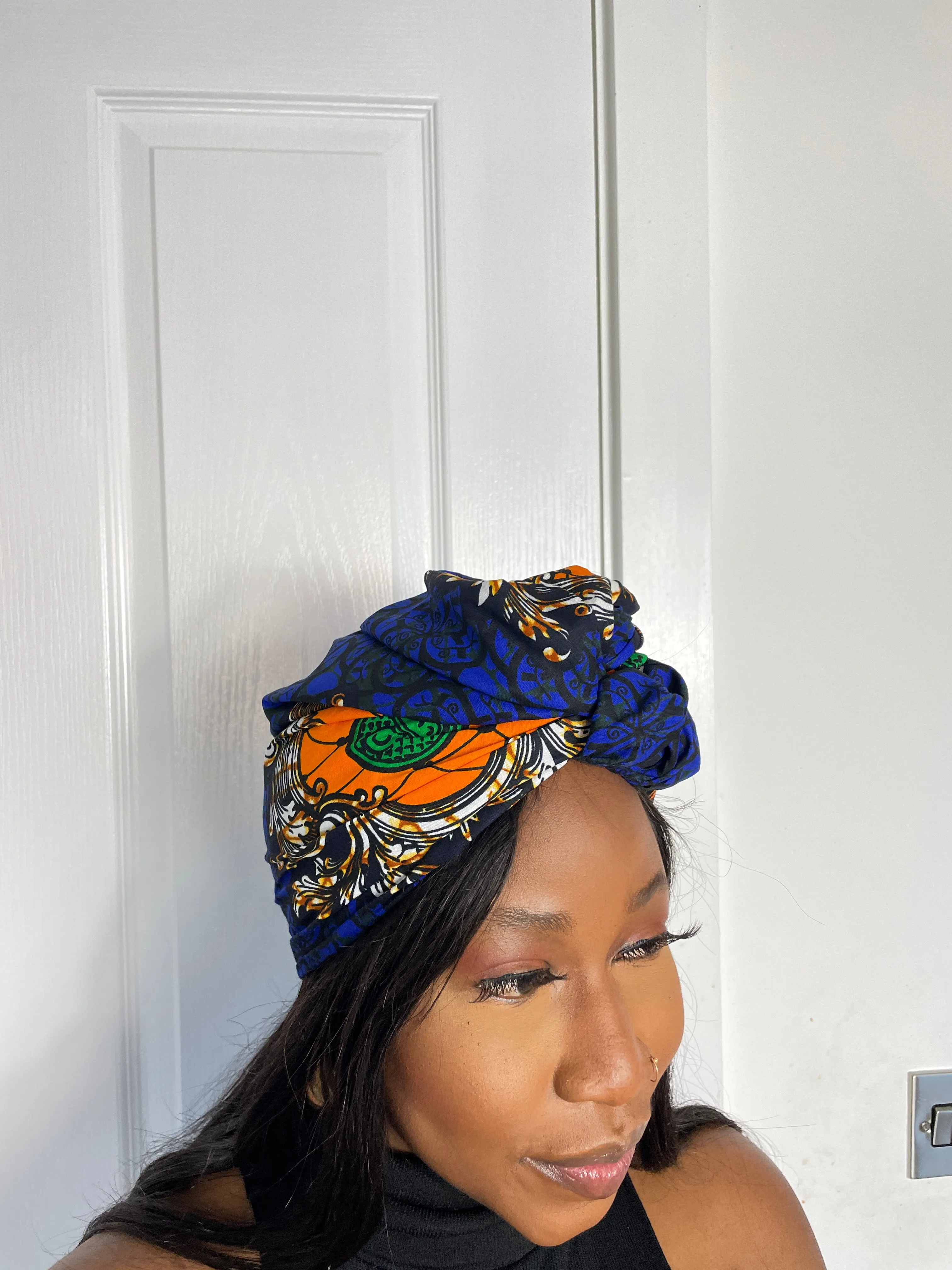 Machie Blue and Orange Ankara Headwrap/Scarf