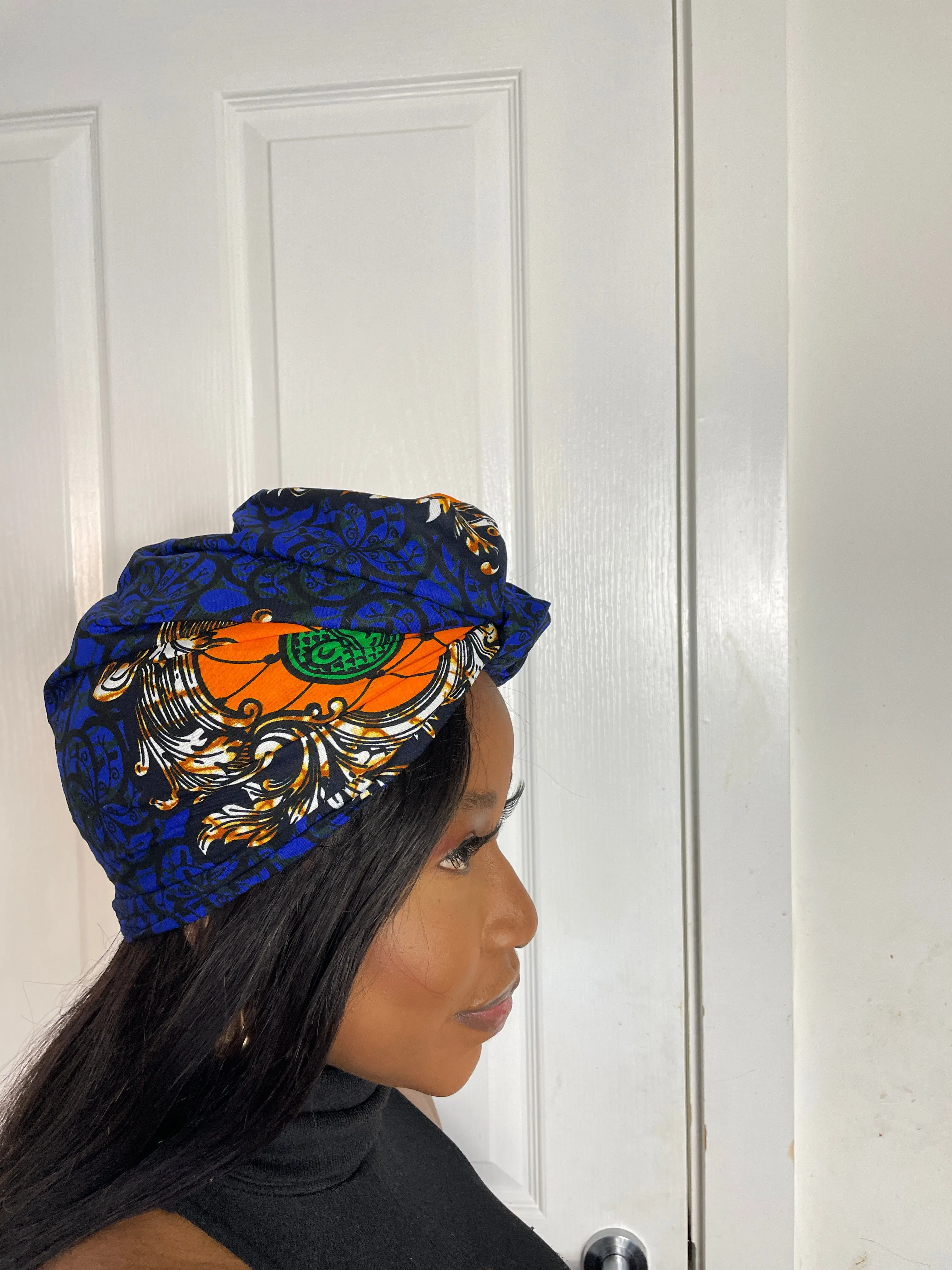 Machie Blue and Orange Ankara Headwrap/Scarf