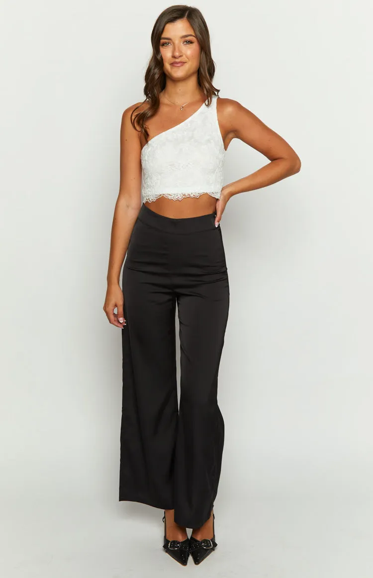 Maggie One Shoulder White Lace Crop Top