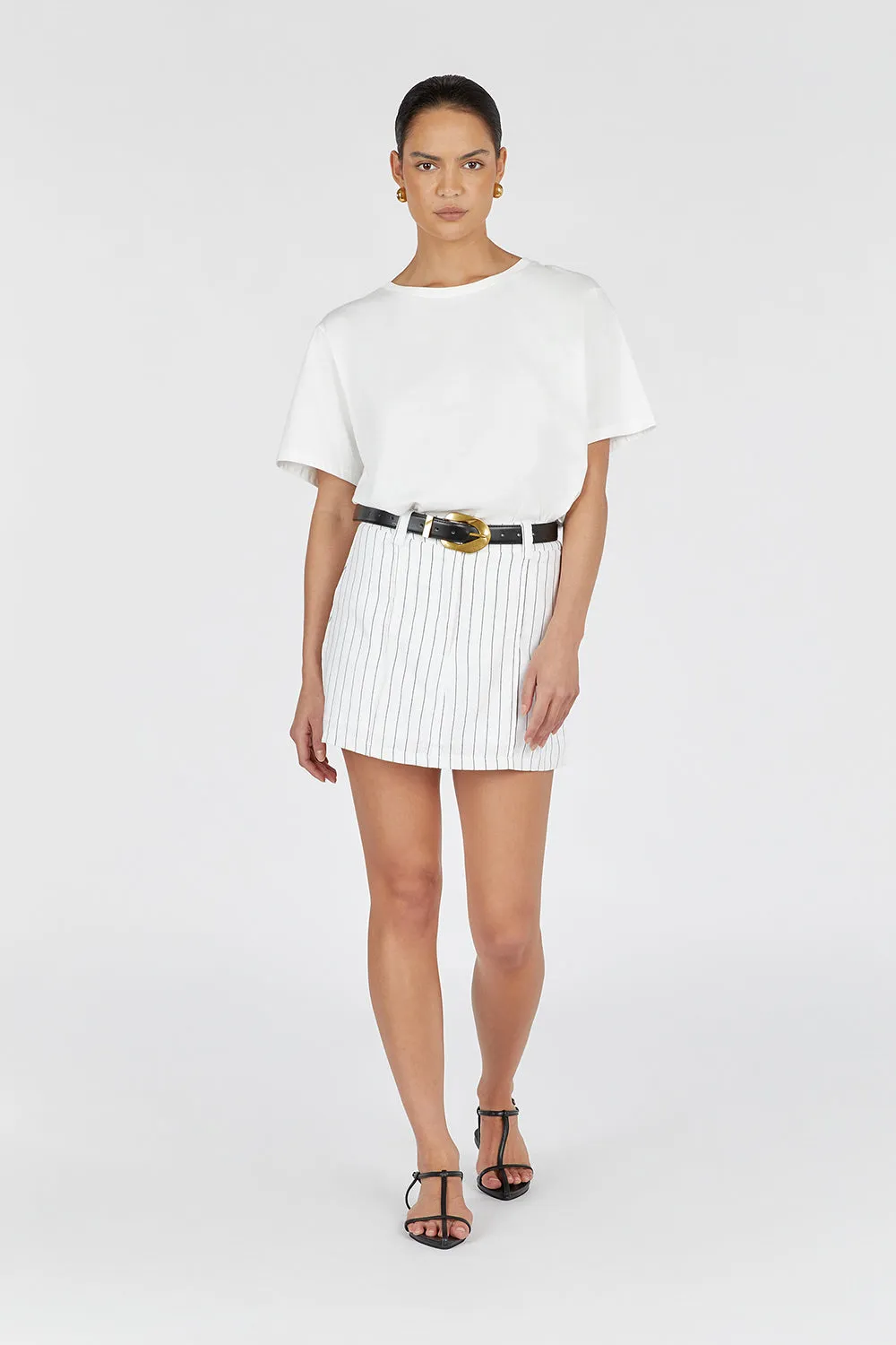 MARCEL WHITE PINSTRIPE LINEN SKORT