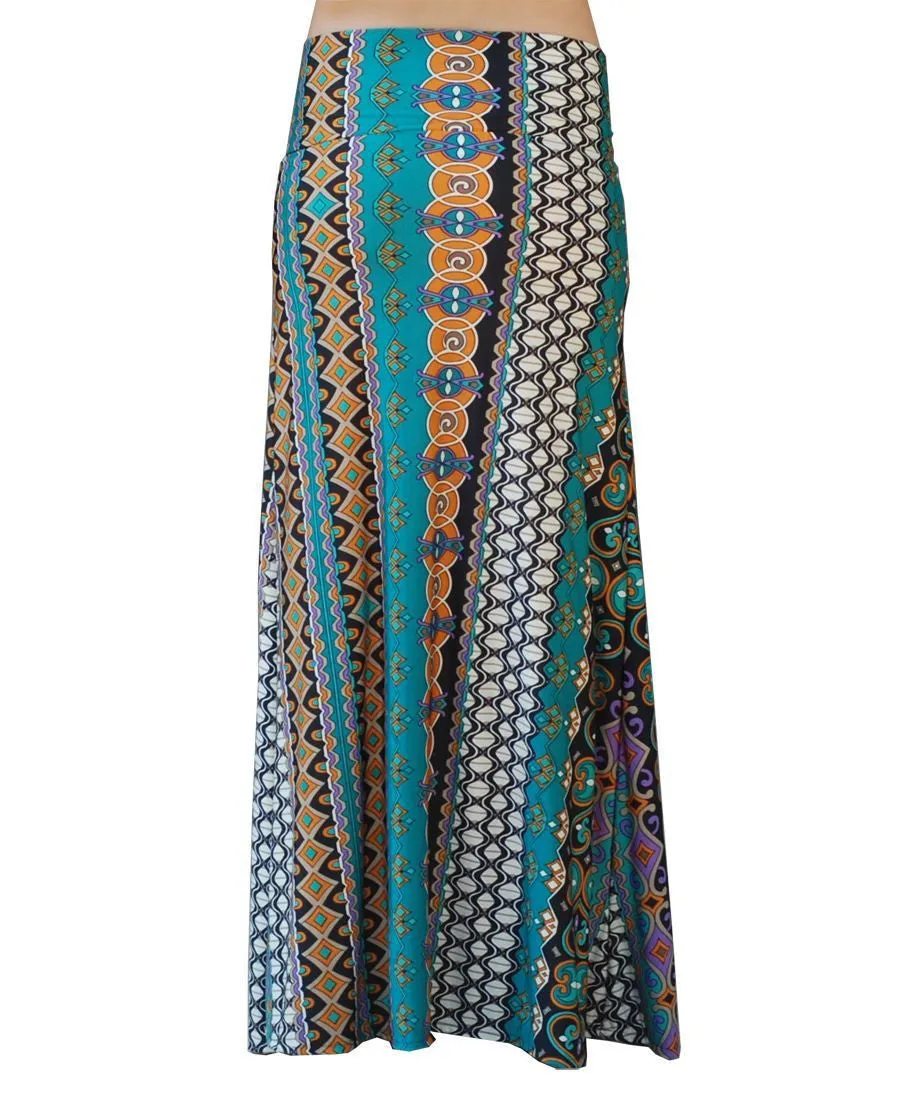 Maxi Skirt Medallions Orange Teal White