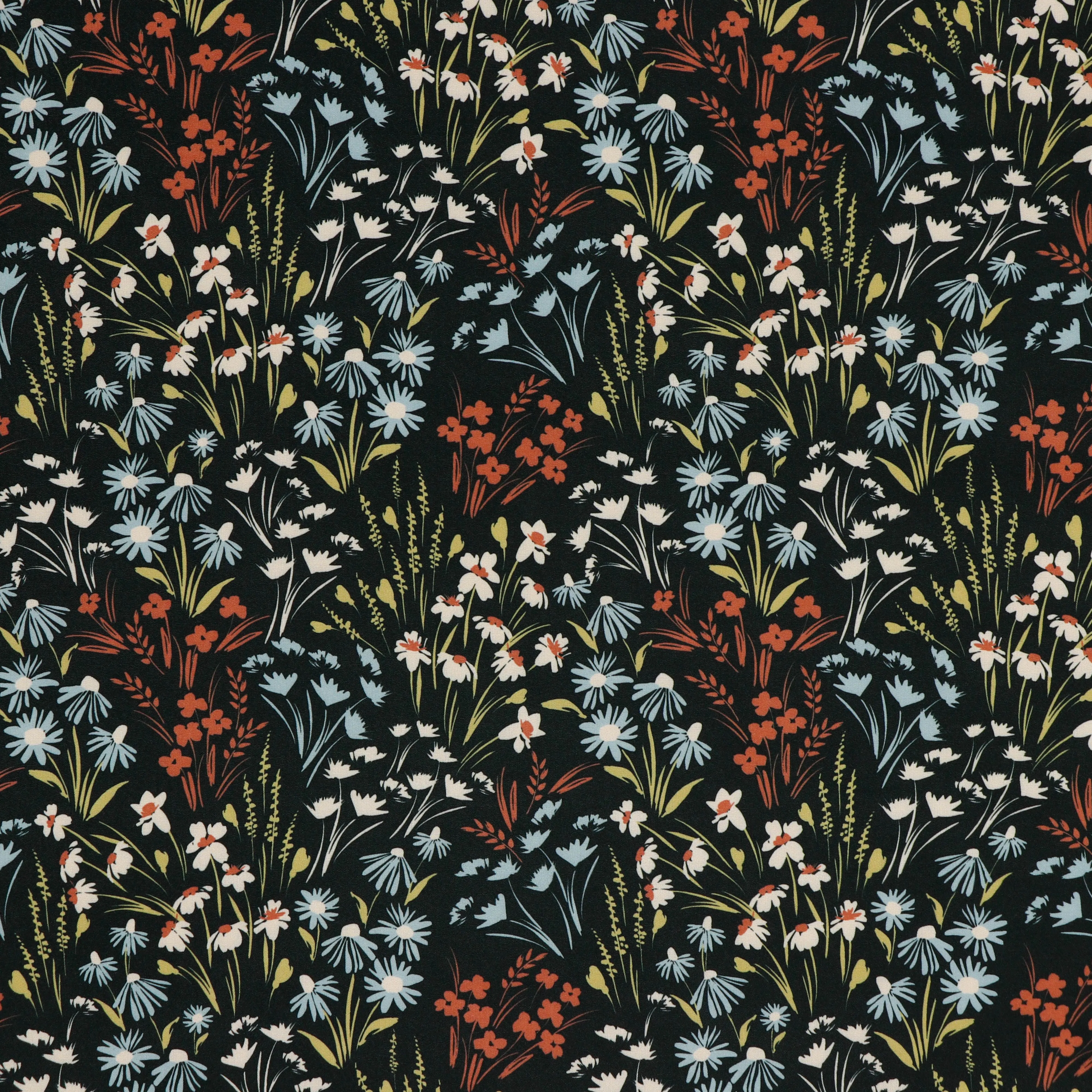 Meadow Flowers in Black Soft Shell Fleece Fabric