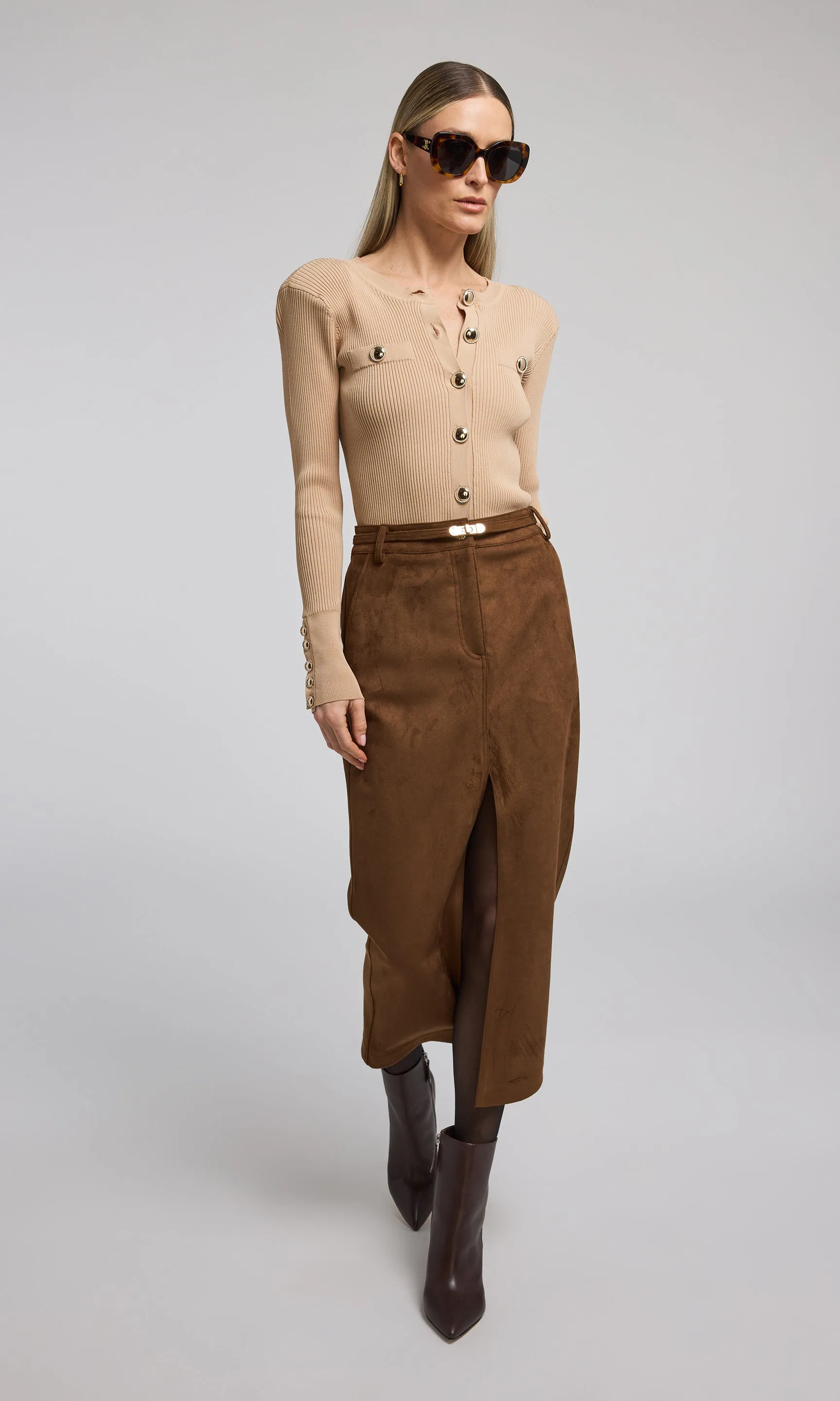 Medina Belted Vegan Suede Skirt