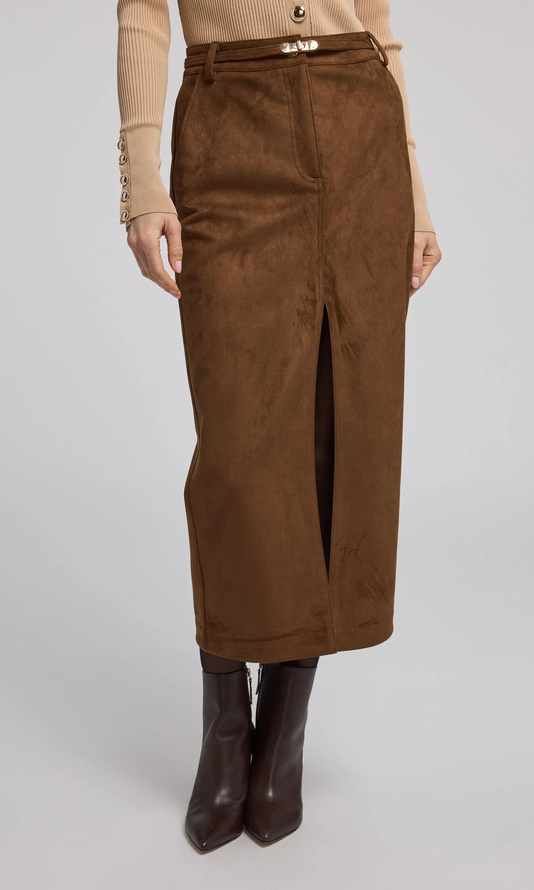 Medina Belted Vegan Suede Skirt