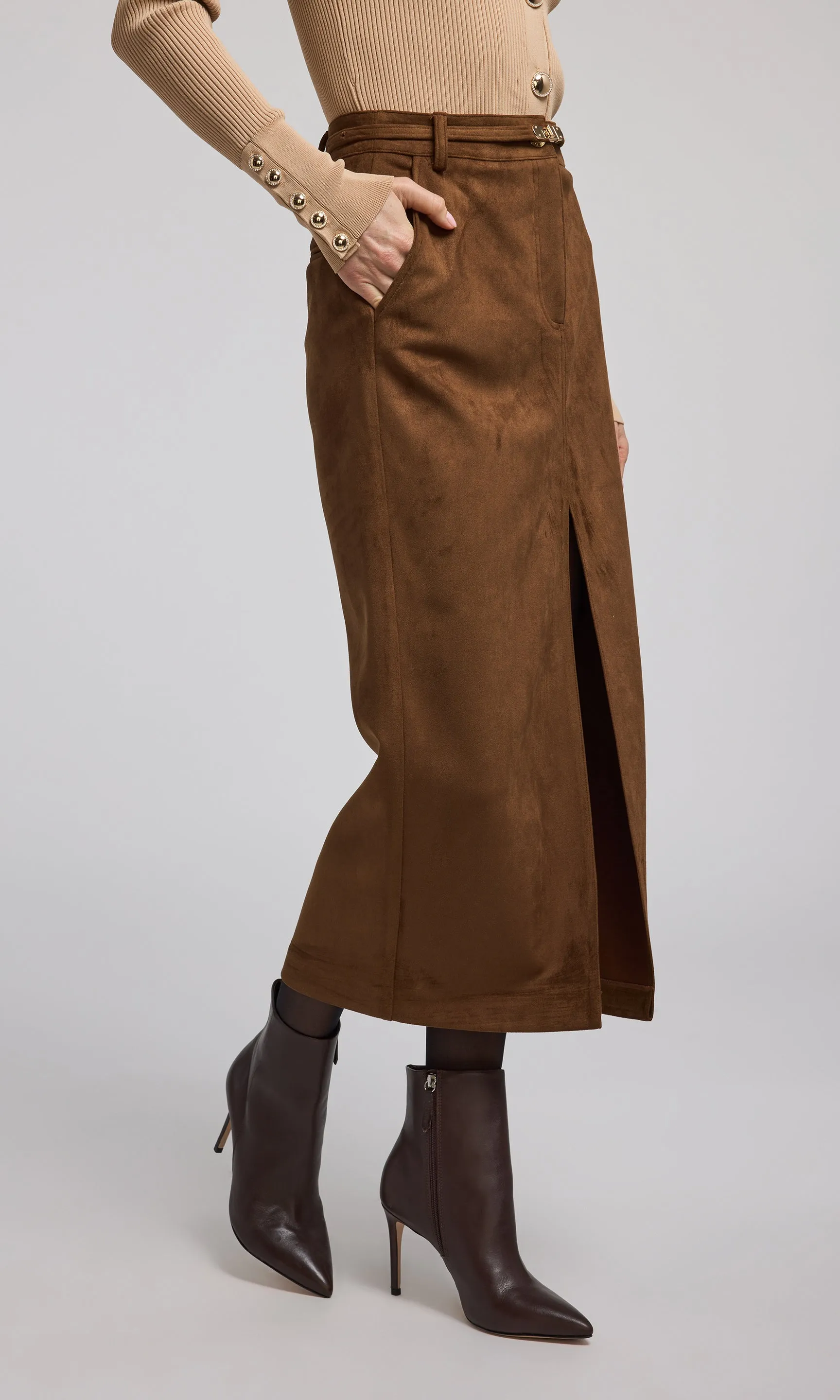 Medina Belted Vegan Suede Skirt