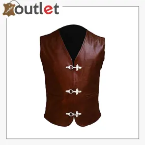 Men Hand Made Brown Cow Leather Soft Milled Leather Vest