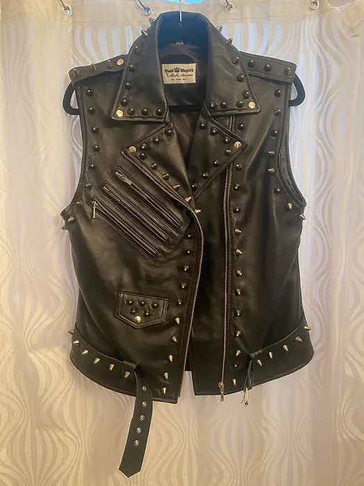 Mens Black Studded High Quality Lambskin Vest, M