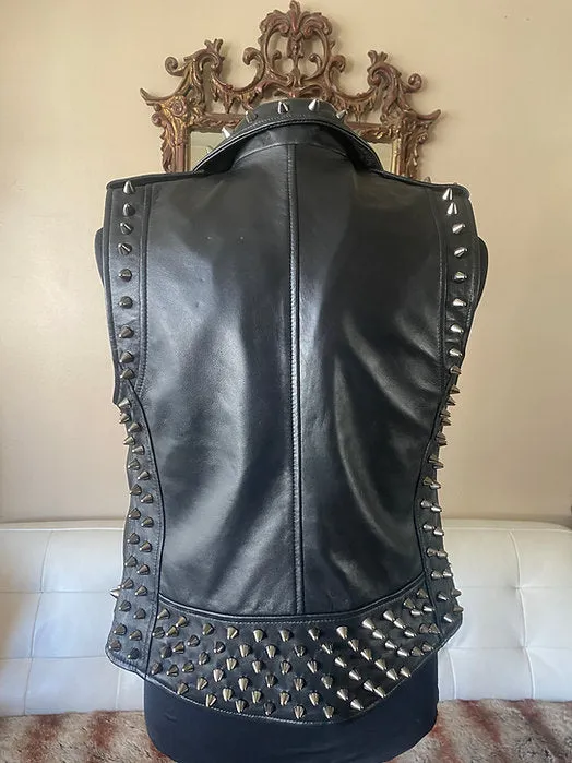 Mens Black Studded High Quality Lambskin Vest, M