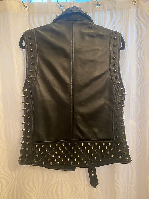 Mens Black Studded High Quality Lambskin Vest, M