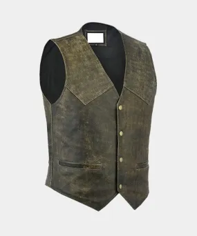 Men’s Fashion Distressed Real Leather Biker Vest