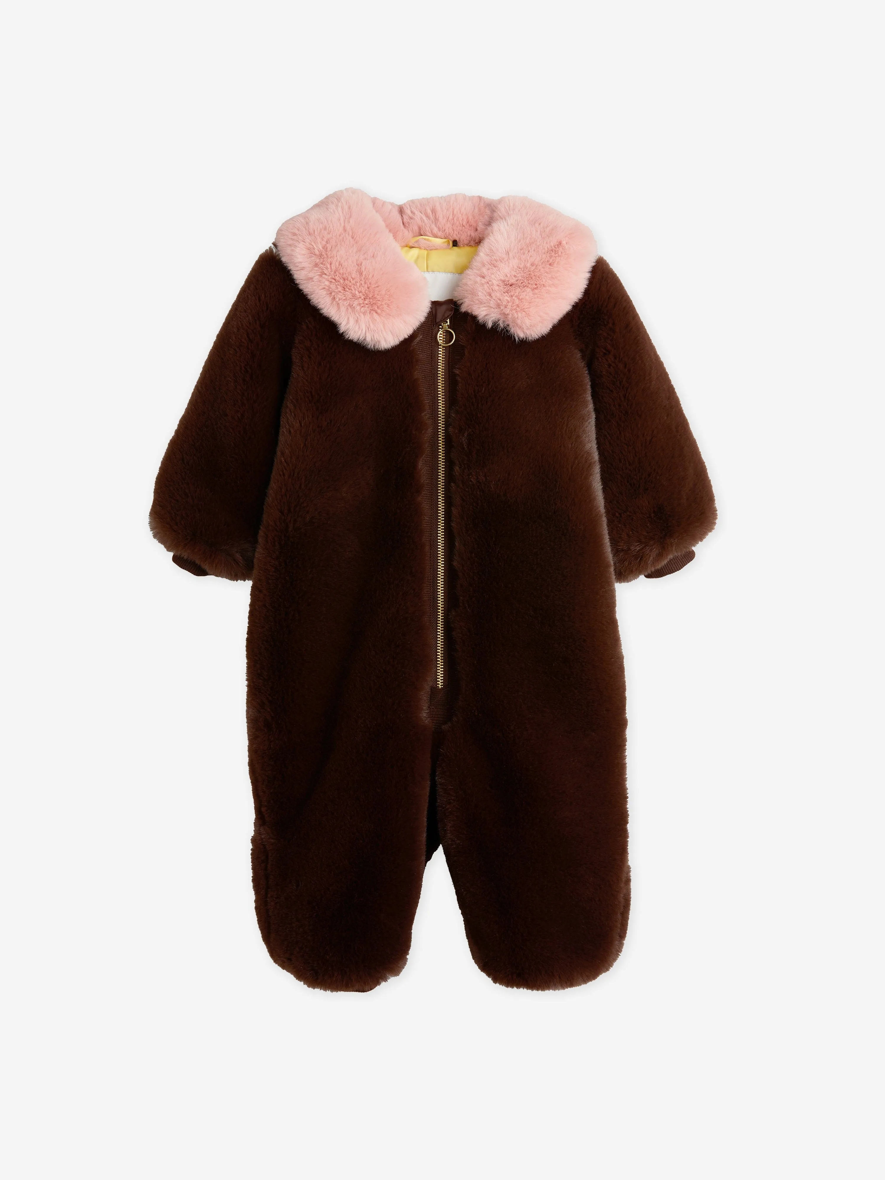 Mini Rodini Baby Girls Faux Fur Romper in Brown