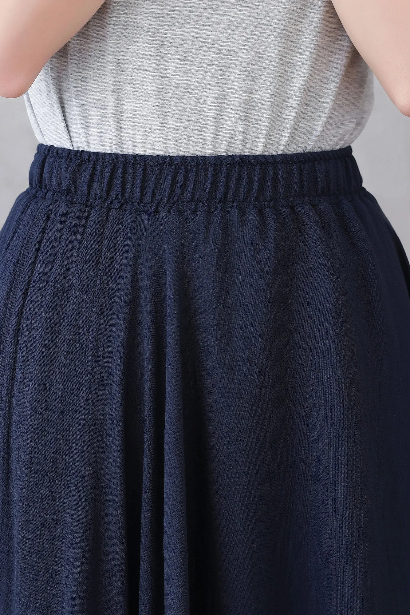 Navy blue Linen Maxi Skirt 3299